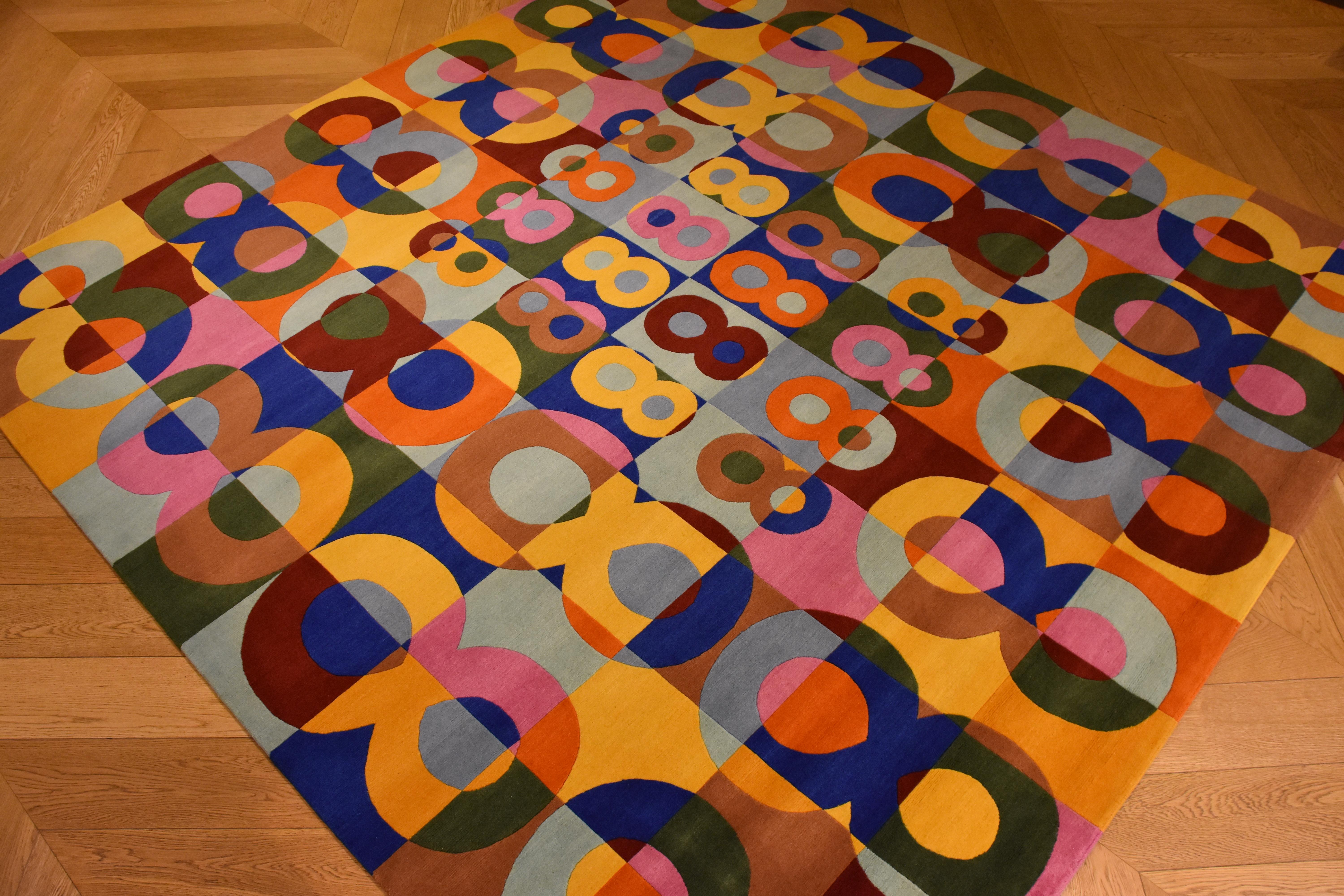 Pink Red Blue Yellow Livio Tessandori Rug Italian Designer Olivia Toscani's Art For Sale 7