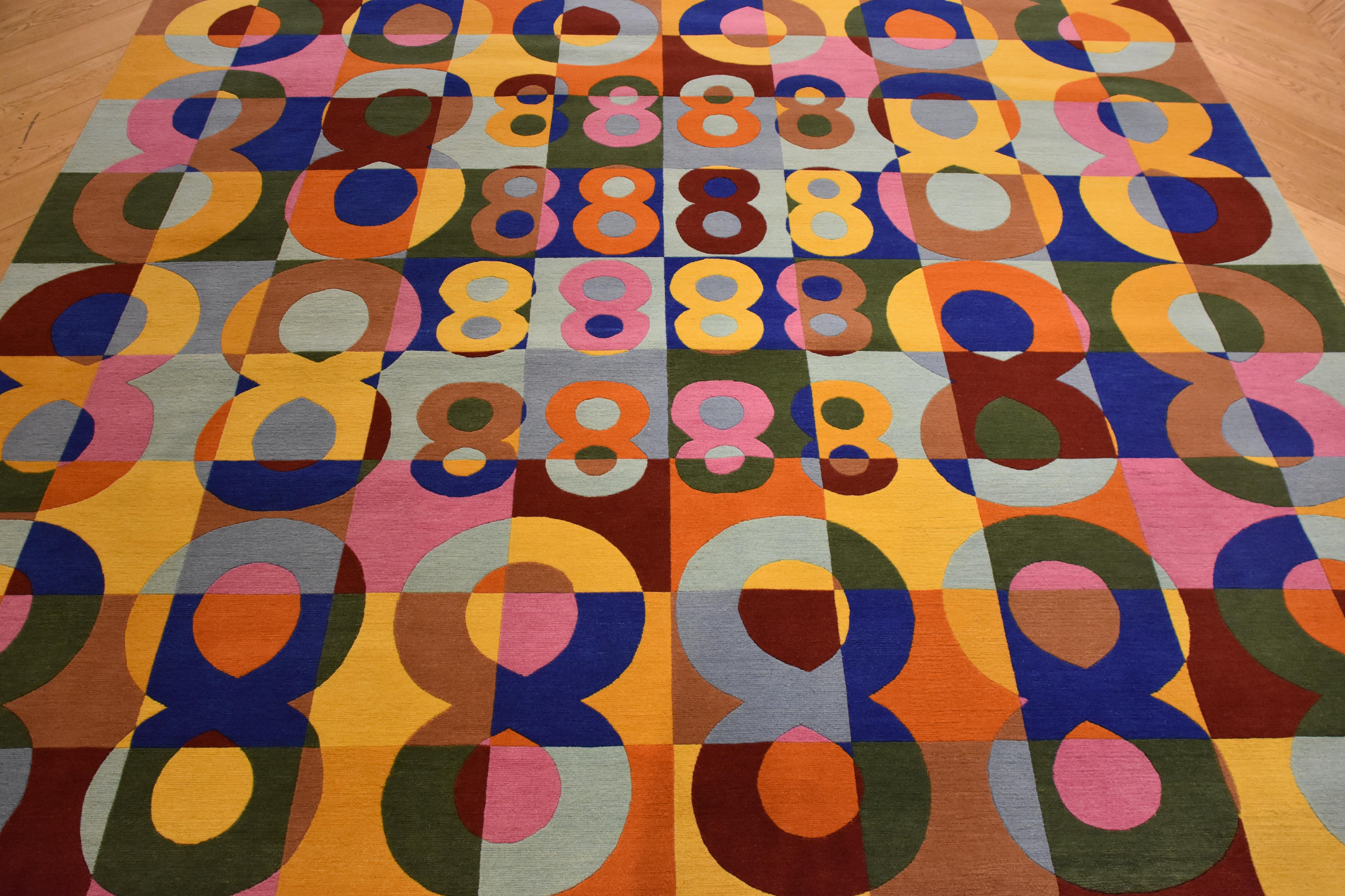 Livio Tessandori Teppich der italienischen Designerin Olivia Toscani in Rosa, Rot, Blau und Gelb (Nepalesisch) im Angebot