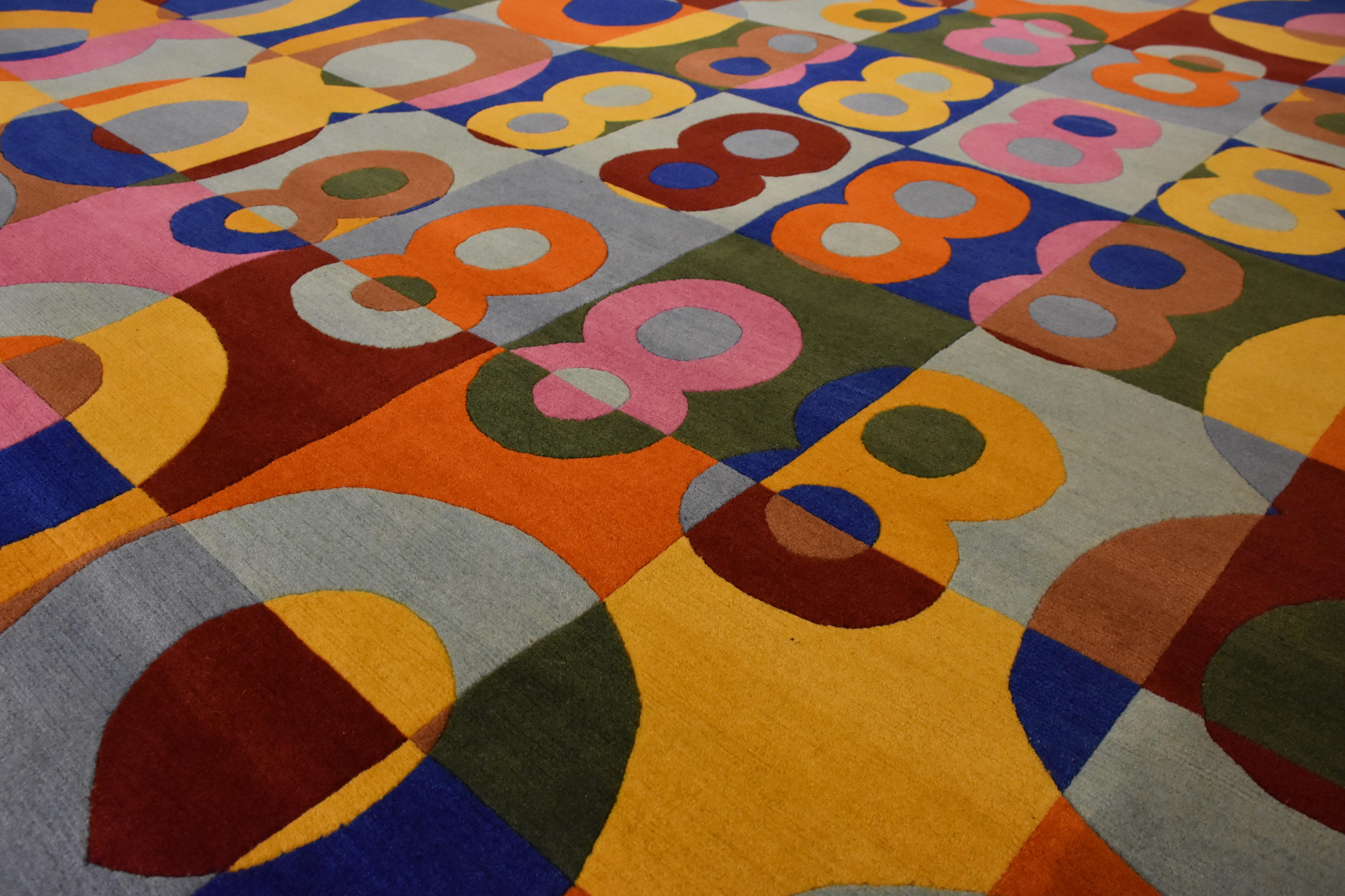 Nepalese Pink Red Blue Yellow Livio Tessandori Rug Italian Designer Olivia Toscani's Art For Sale