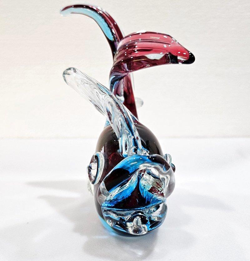 Scultura di pesce in vetro di Murano rosa-rosso, blu e trasparente con etichetta originale in vendita 7