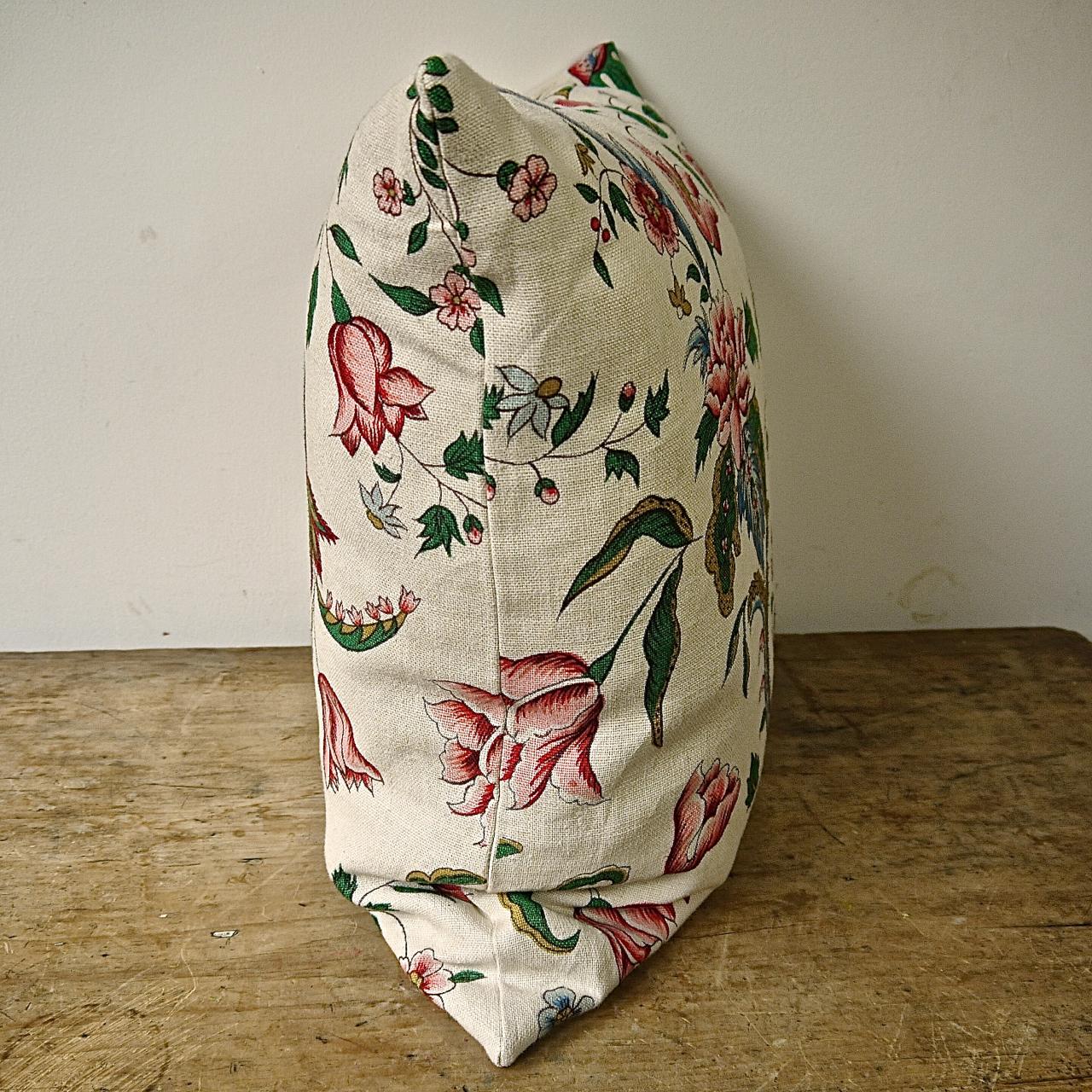 Pink Red Blues Floral Linen Pillow, French, Early 20th Century For Sale 2