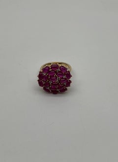 Pink Red Ruby Cabochon Cluster Diamond Pave Rose Gold Statement Cocktail Ring
