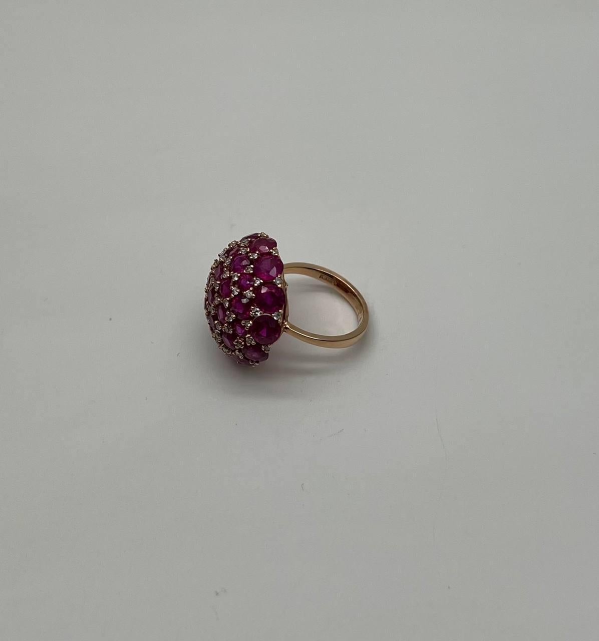 Pink Red Ruby Cabochon Cluster Diamond Pave Rose Gold Statement Cocktail Ring In New Condition For Sale In Oakton, VA