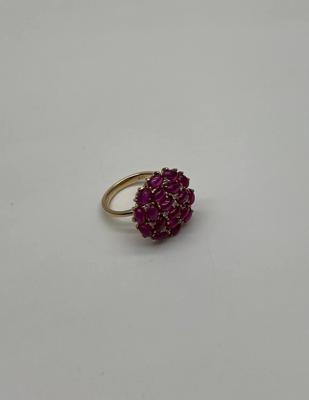 Pink Red Ruby Cabochon Cluster Diamond Pave Rose Gold Statement Cocktail Ring In New Condition For Sale In Oakton, VA