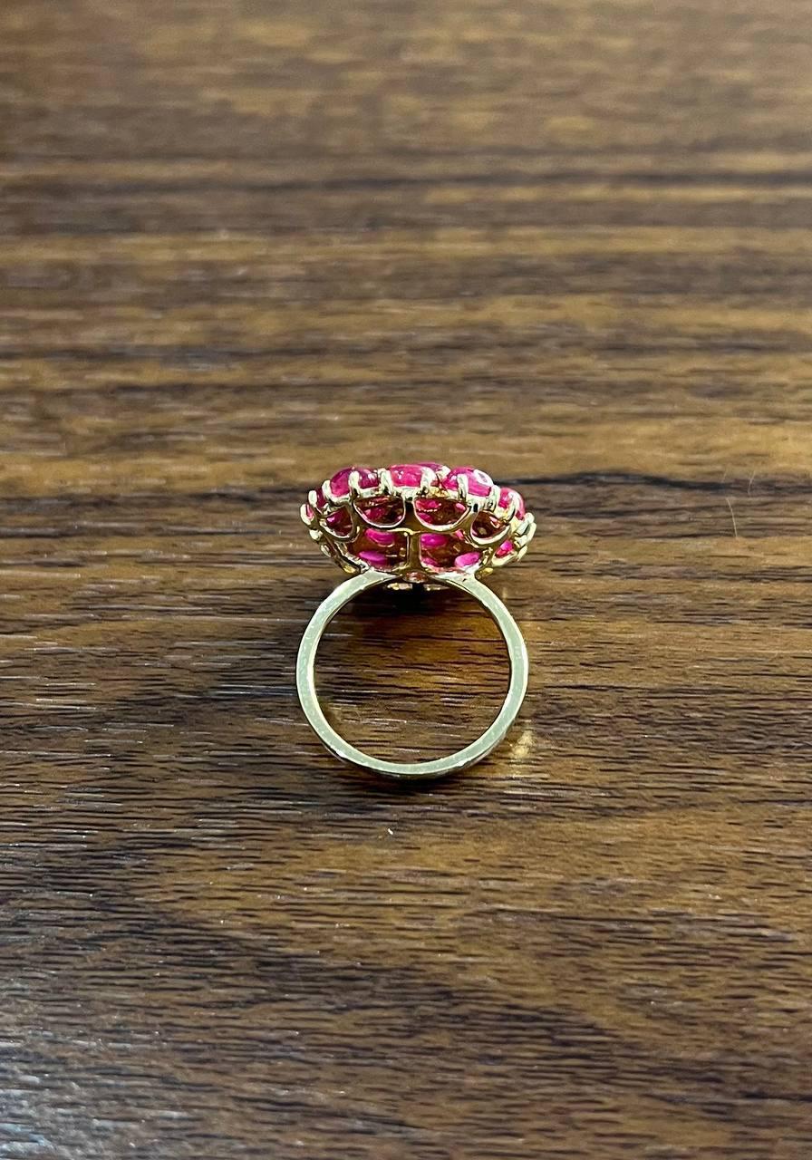 Pink Red Ruby Cabochon Cluster Diamond Pave Rose Gold Statement Cocktail Ring For Sale 4