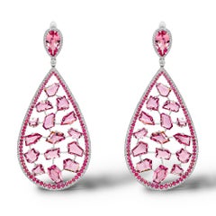 Drop Pink & Red Spinels Earrings, 18k White Gold