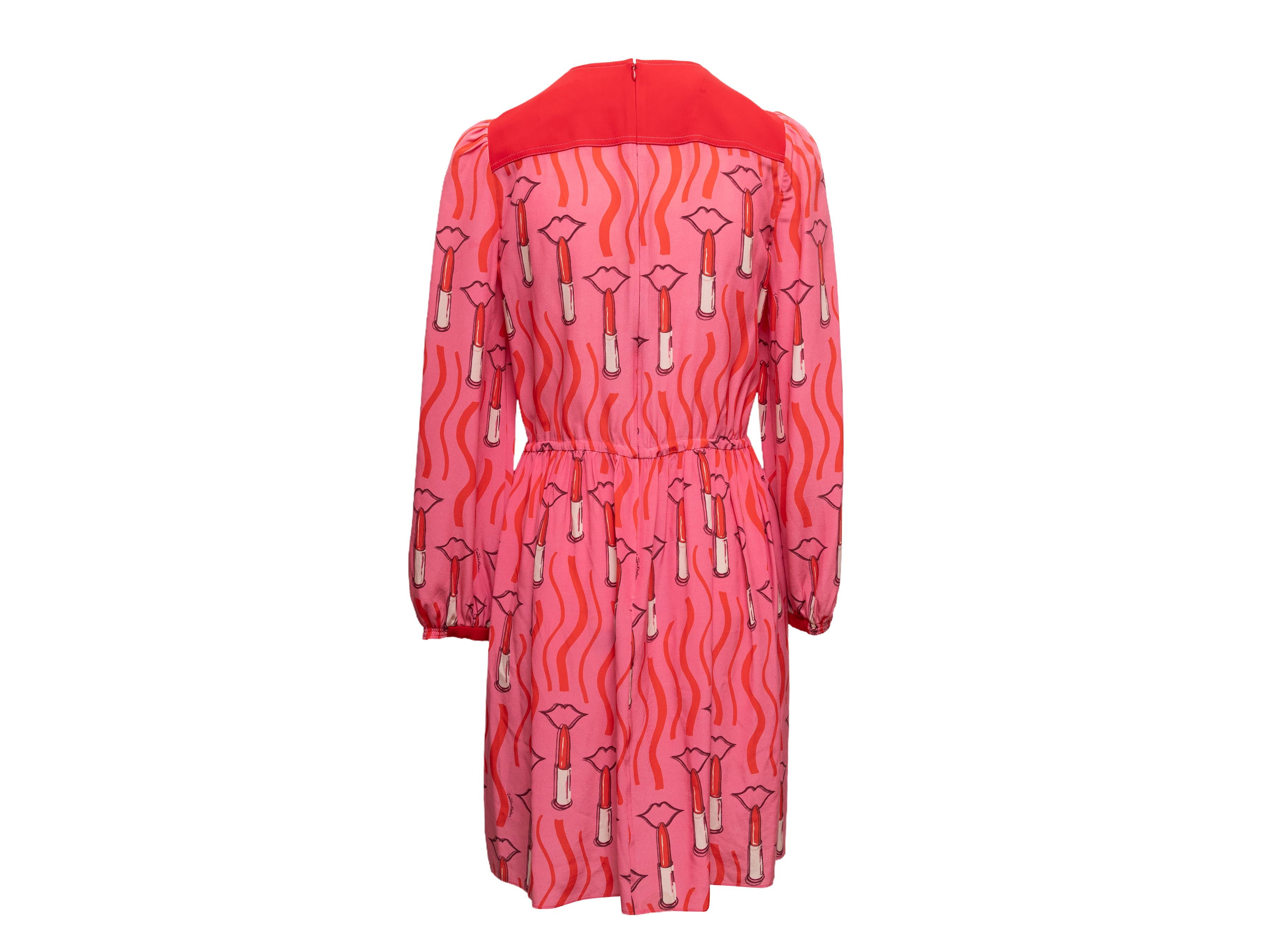 Rouge Robe imprimée rouge et rose Valentino Taille US S en vente
