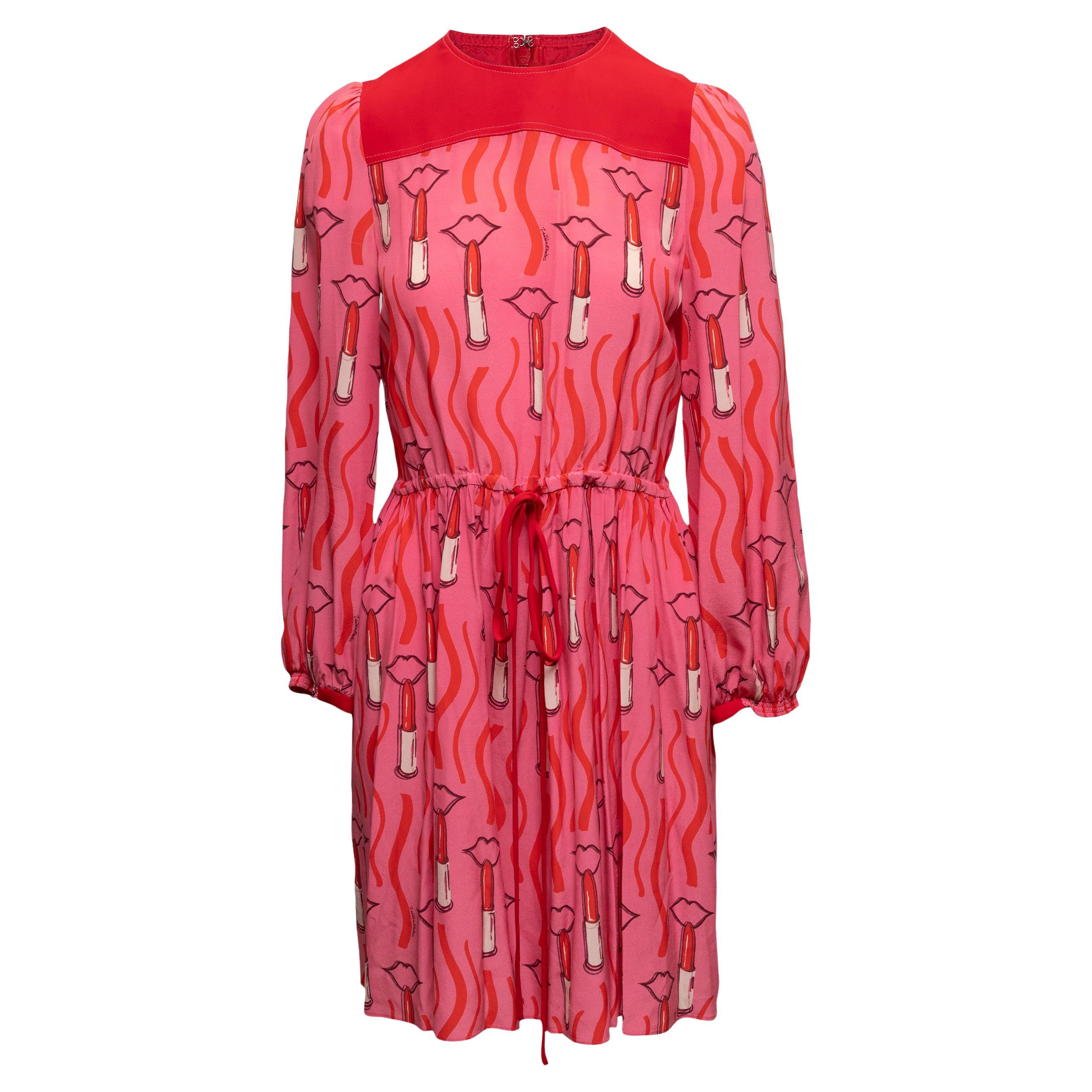 Robe imprimée rouge et rose Valentino Taille US S en vente