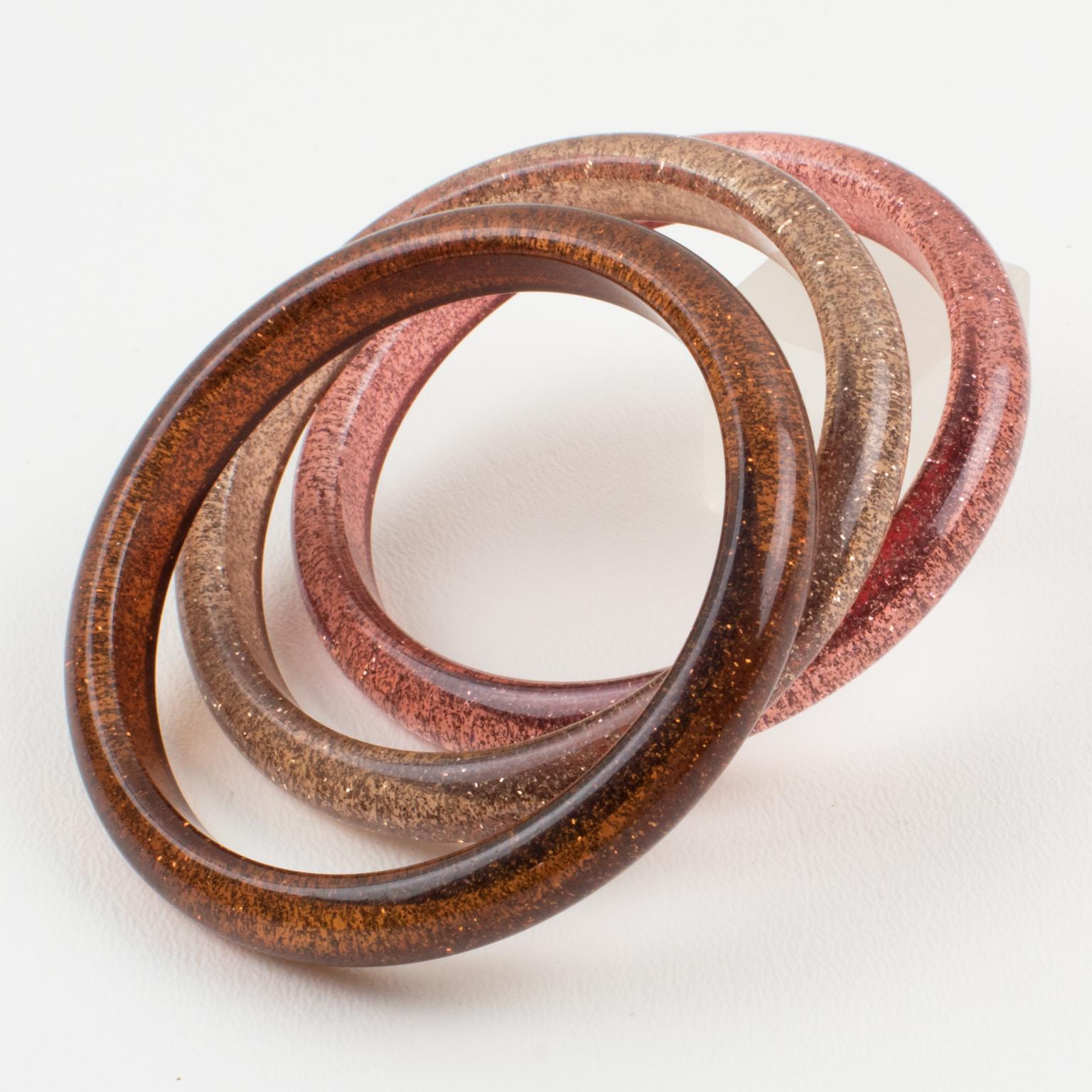 Rosa Harzarmband Armreif mit Silberkonfetti, ein Trio im Zustand „Hervorragend“ im Angebot in Atlanta, GA