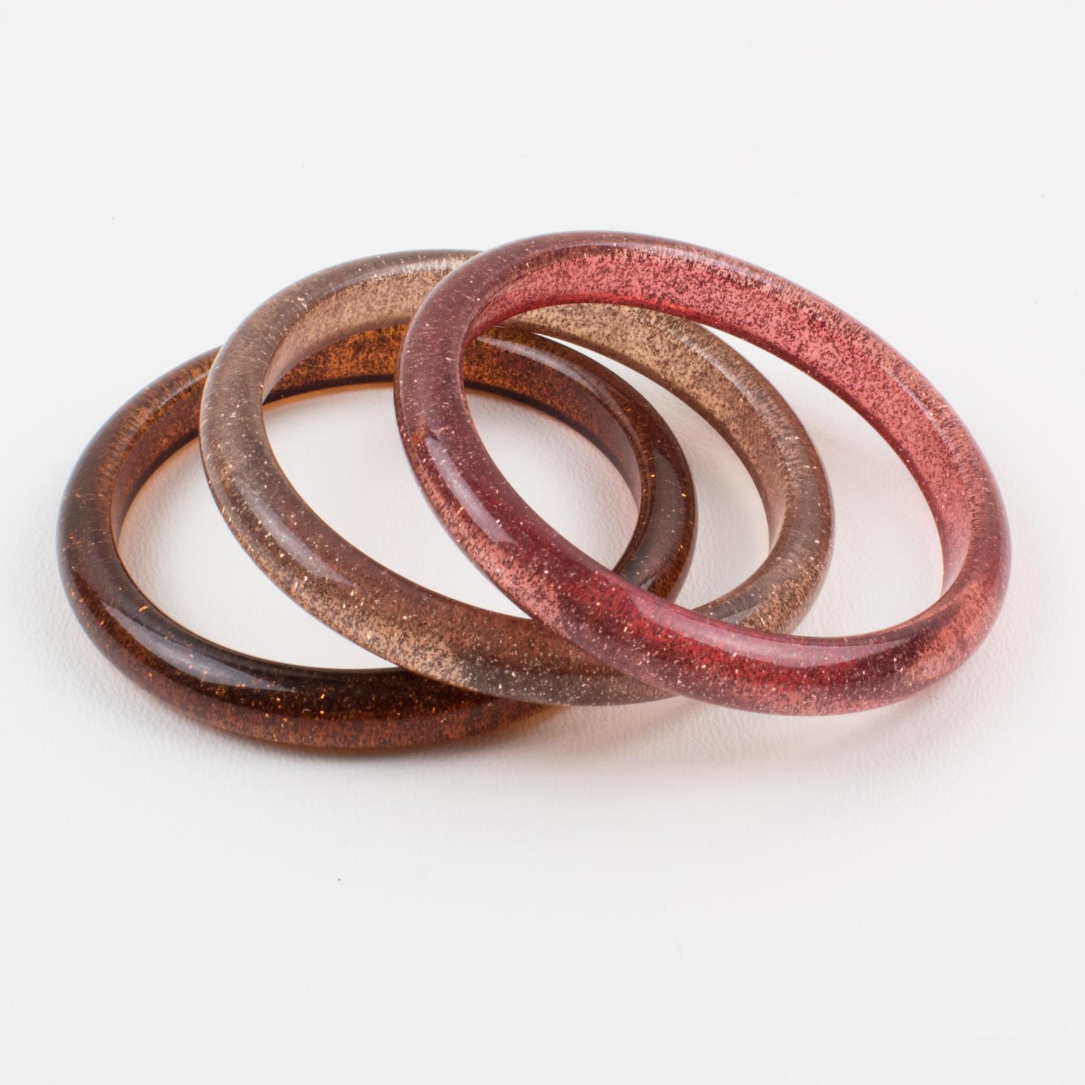 Bracciale Bangle in resina rosa con coriandoli d'argento, un Trio in vendita 2