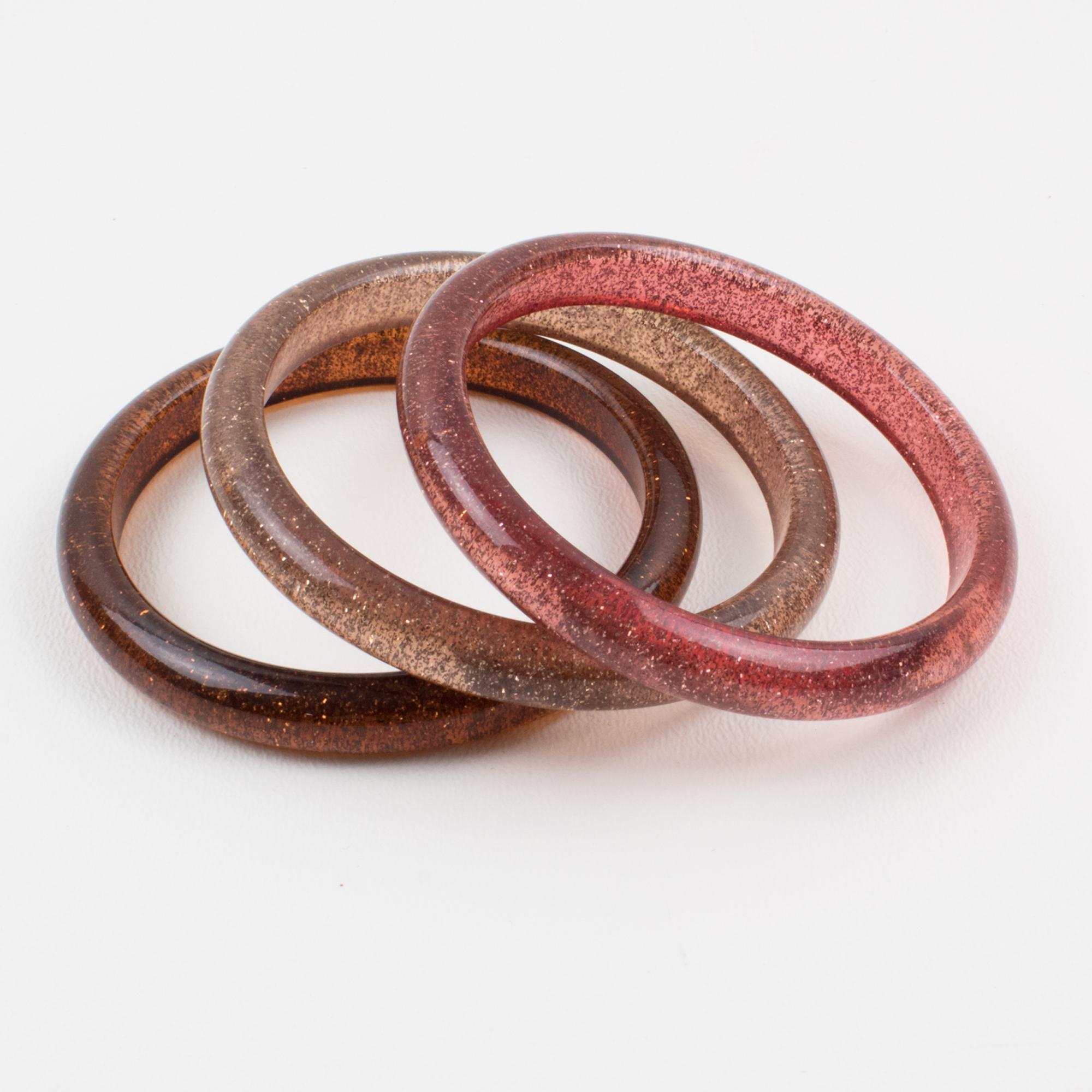 Rosa Harzarmband Armreif mit Silberkonfetti, ein Trio im Angebot 3