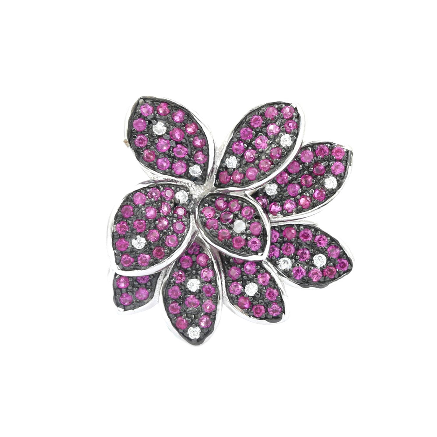 Modernist Pink Rhinestone Blooming Flower Studs Earring Gift for Her In Silver For Mother For Sale