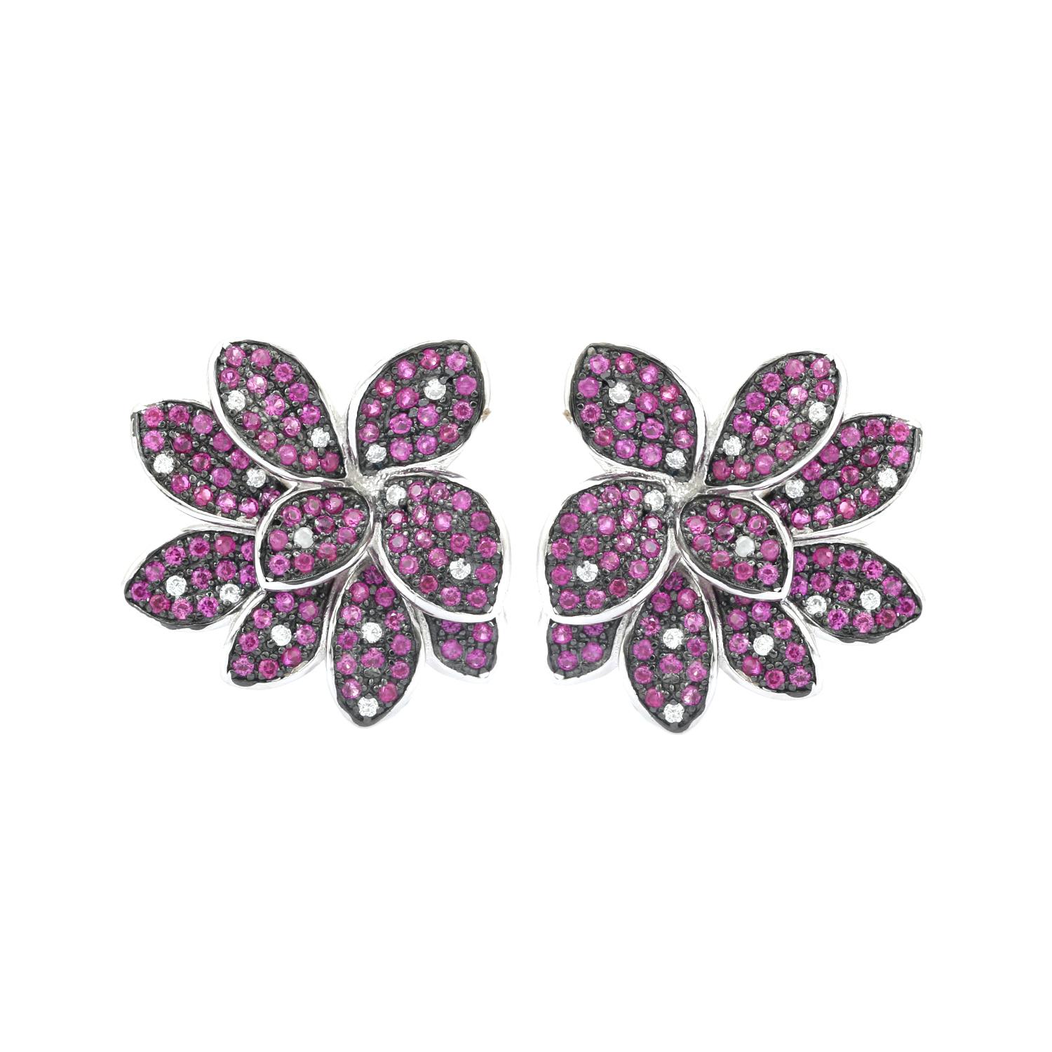 Pink Rhinestone Blooming Flower Studs Earring Gift for Her In Silver For Mother For Sale 3