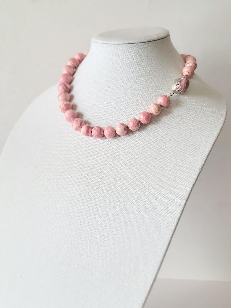 Pink Rhodochrosite Knotted Necklace For Sale 6