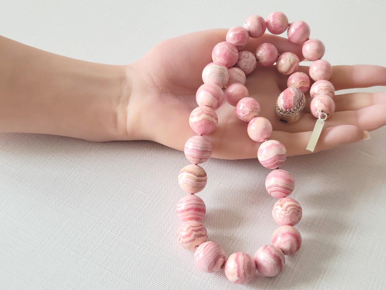 Pink Rhodochrosite Knotted Necklace For Sale 7