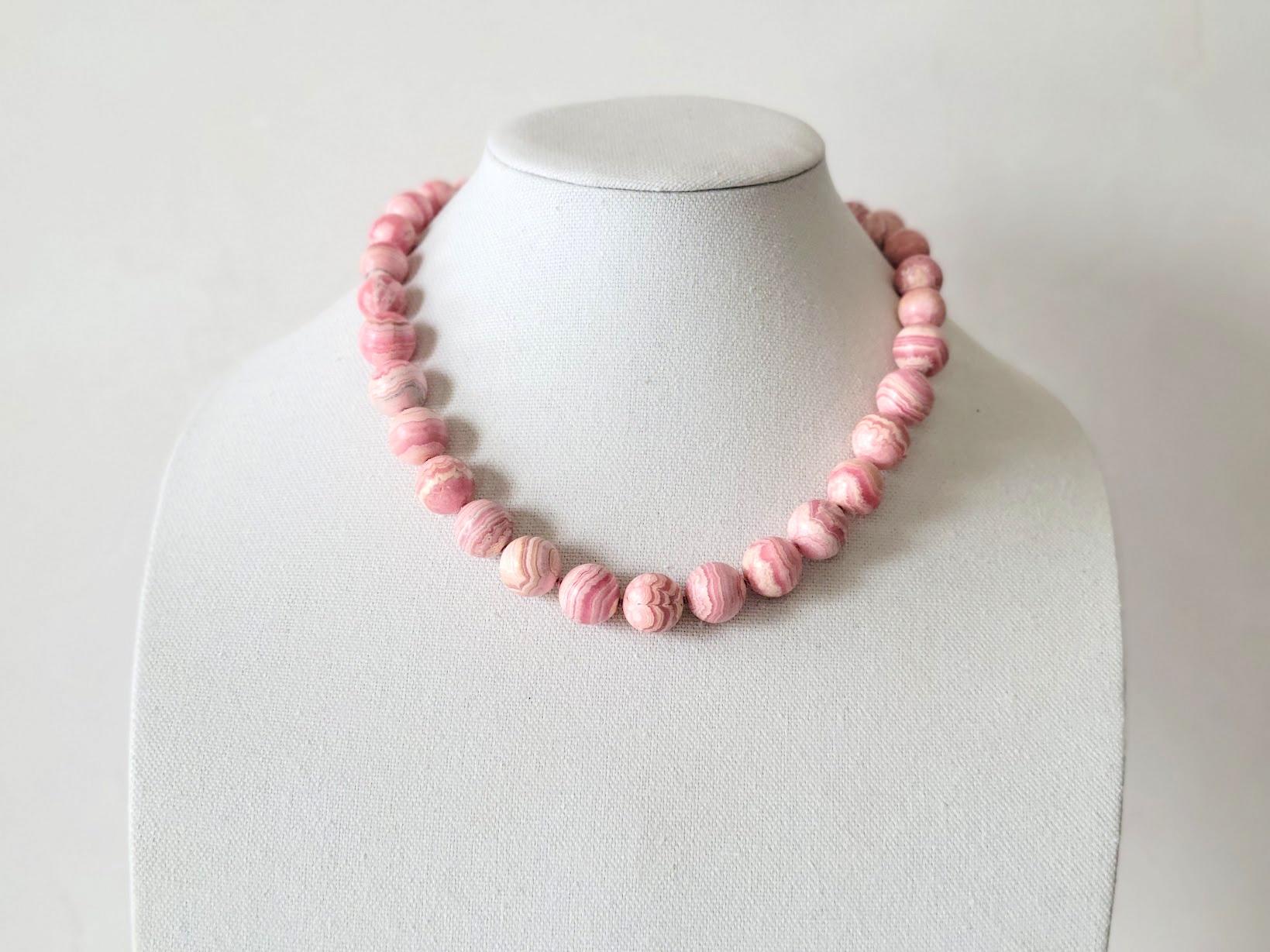 Women's Pink Rhodochrosite Knotted Necklace For Sale