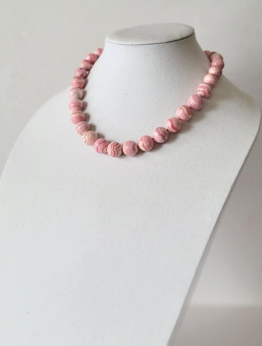 Pink Rhodochrosite Knotted Necklace For Sale 1