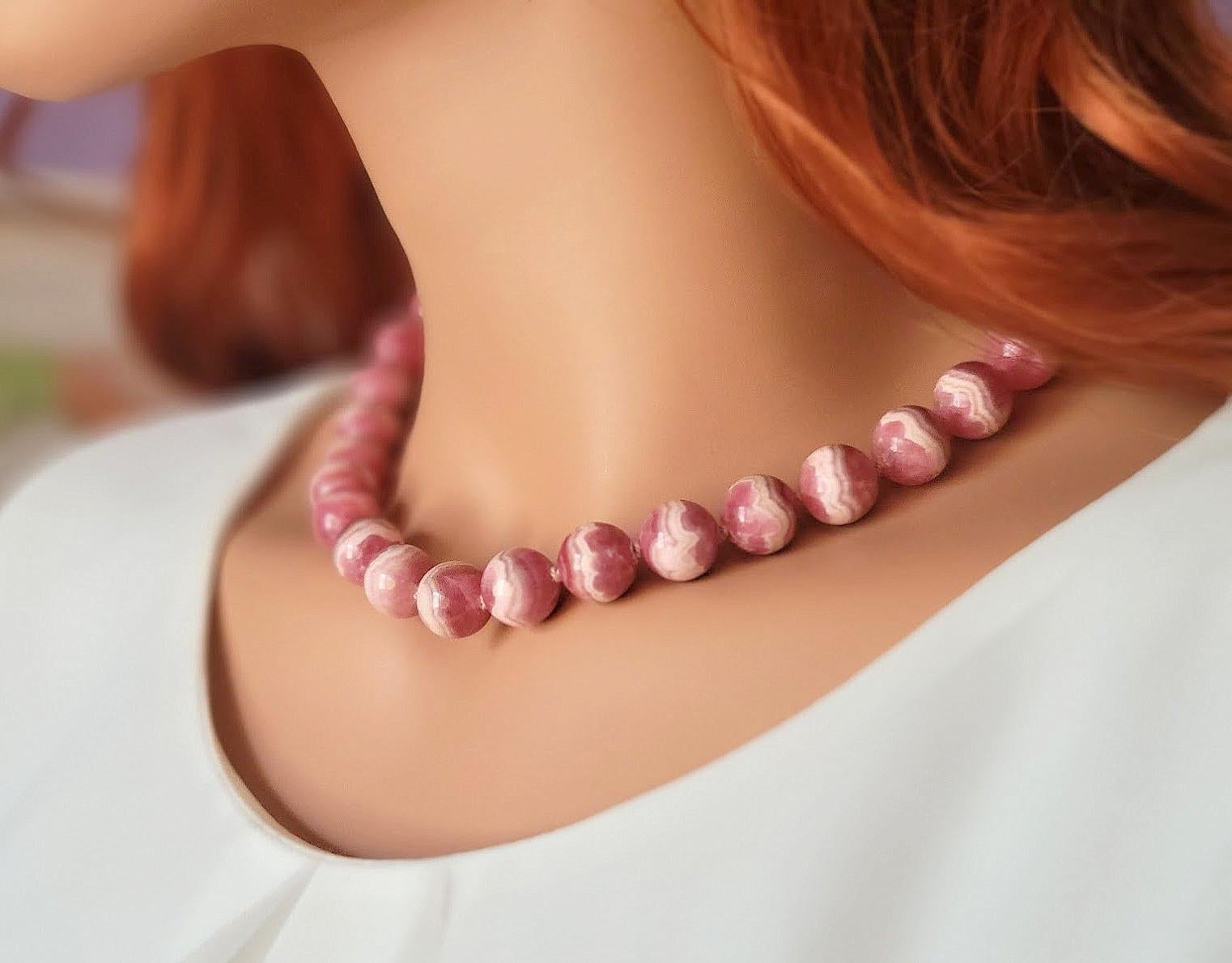 Pink Rhodochrosite Knotted Necklace For Sale 1