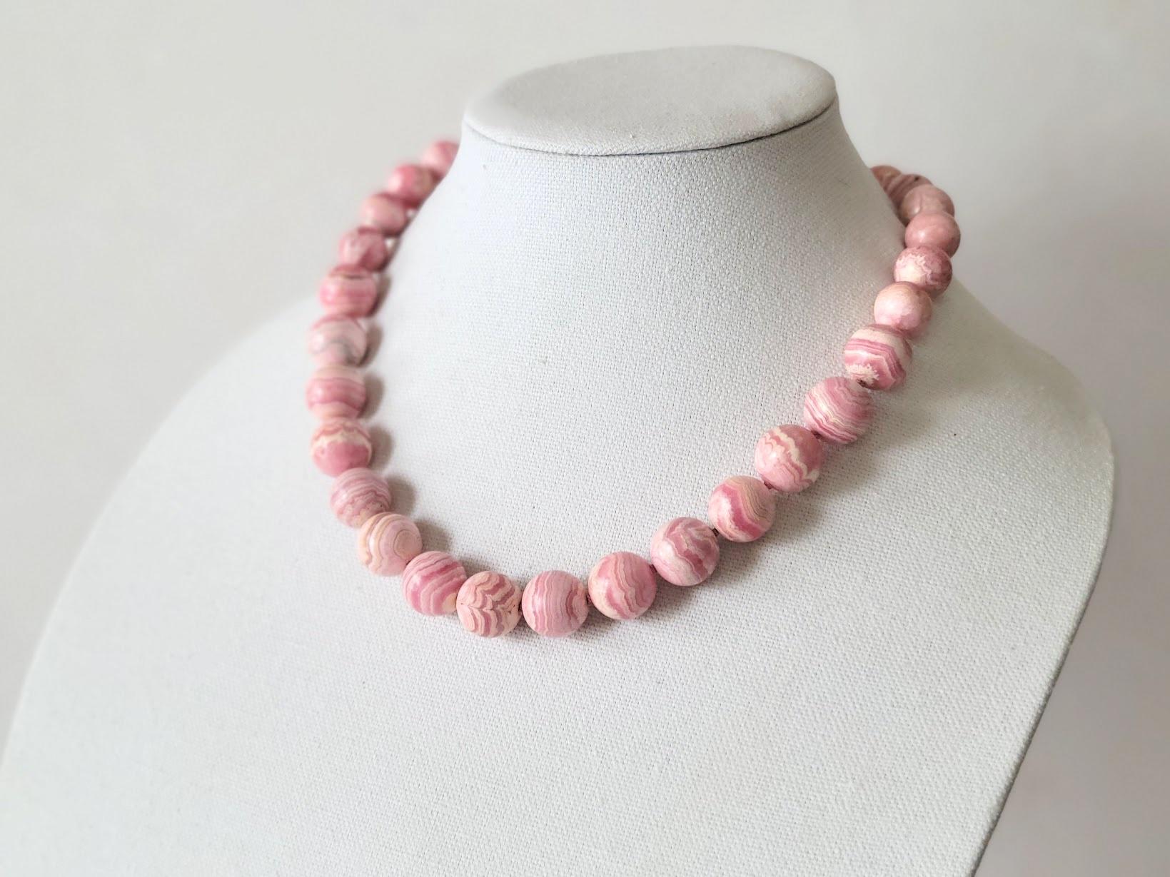 Pink Rhodochrosite Knotted Necklace For Sale 2