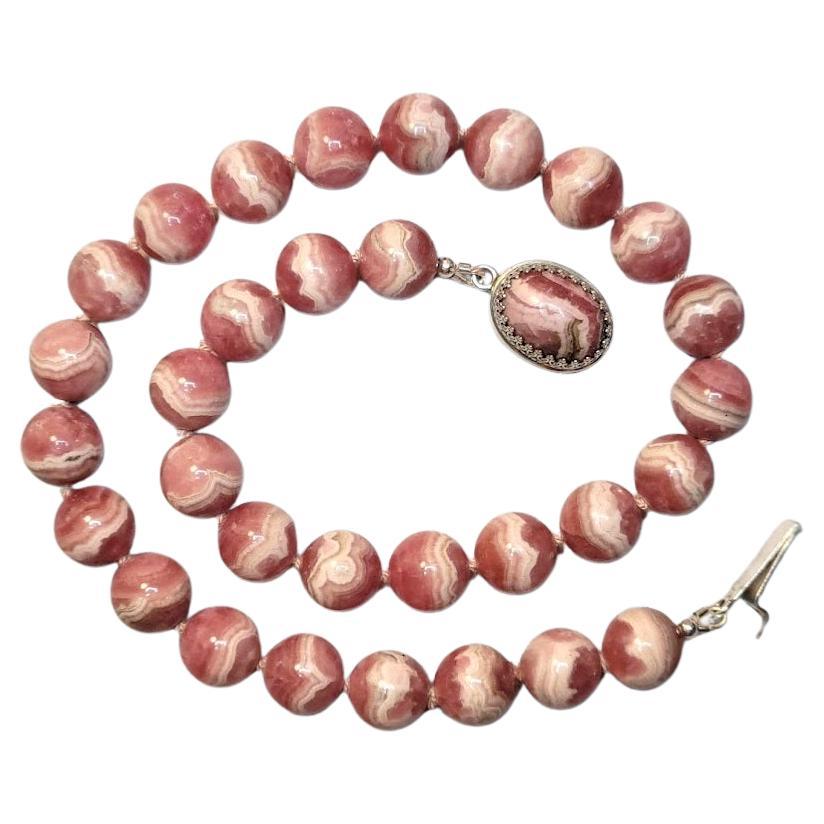 Pink Rhodochrosite Knotted Necklace For Sale