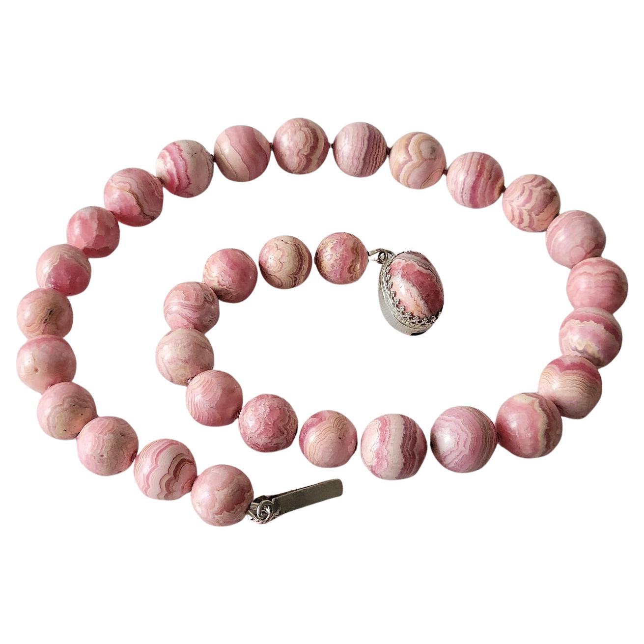 Pink Rhodochrosite Knotted Necklace