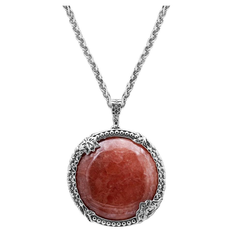 •RHODOCHROSITE OVAL - SCALLOPED - 1• sterling silver pendant