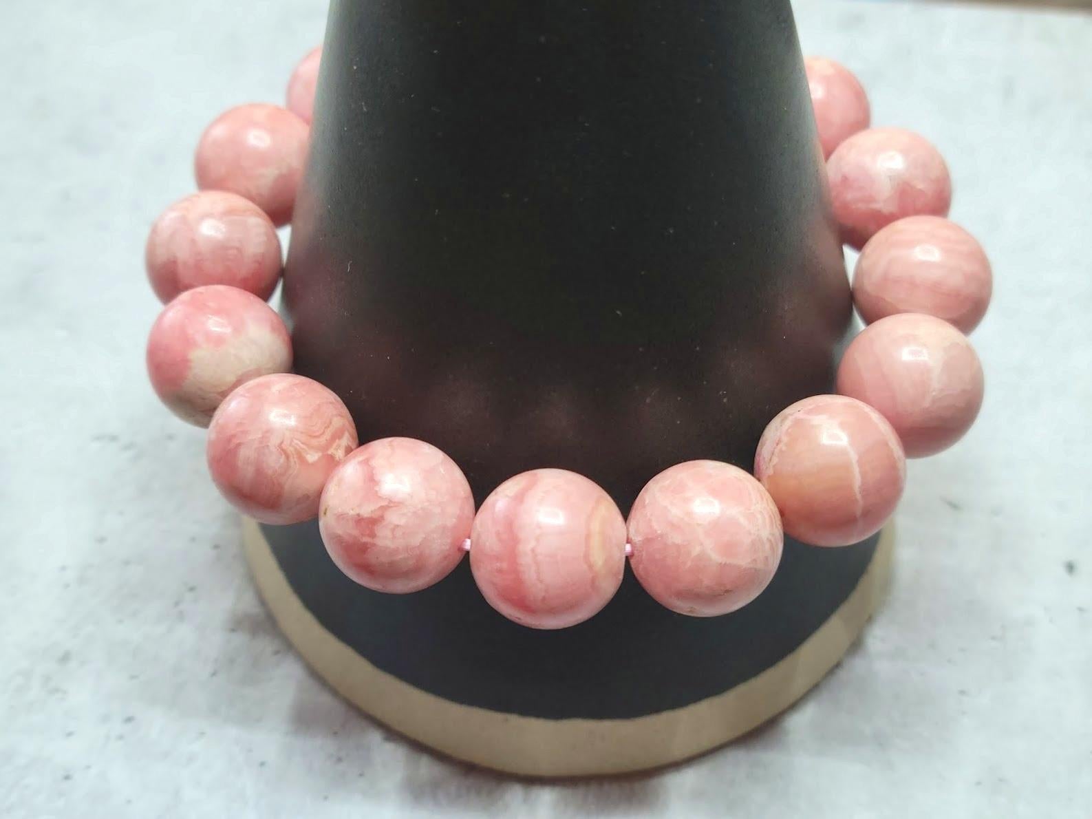 Pink Rhodochrosite Stretch Bracelet In New Condition For Sale In Chesterland, OH