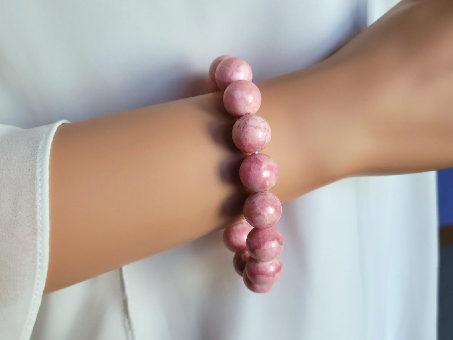 Women's or Men's Pink Rhodochrosite Stretch Bracelet For Sale