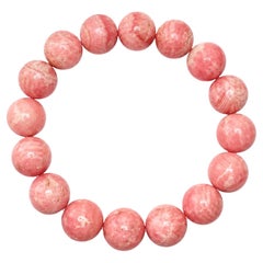 Natural Rose Rhodochrosite Stretch Beaded Bracelet with Pink Matrix, 9" Long