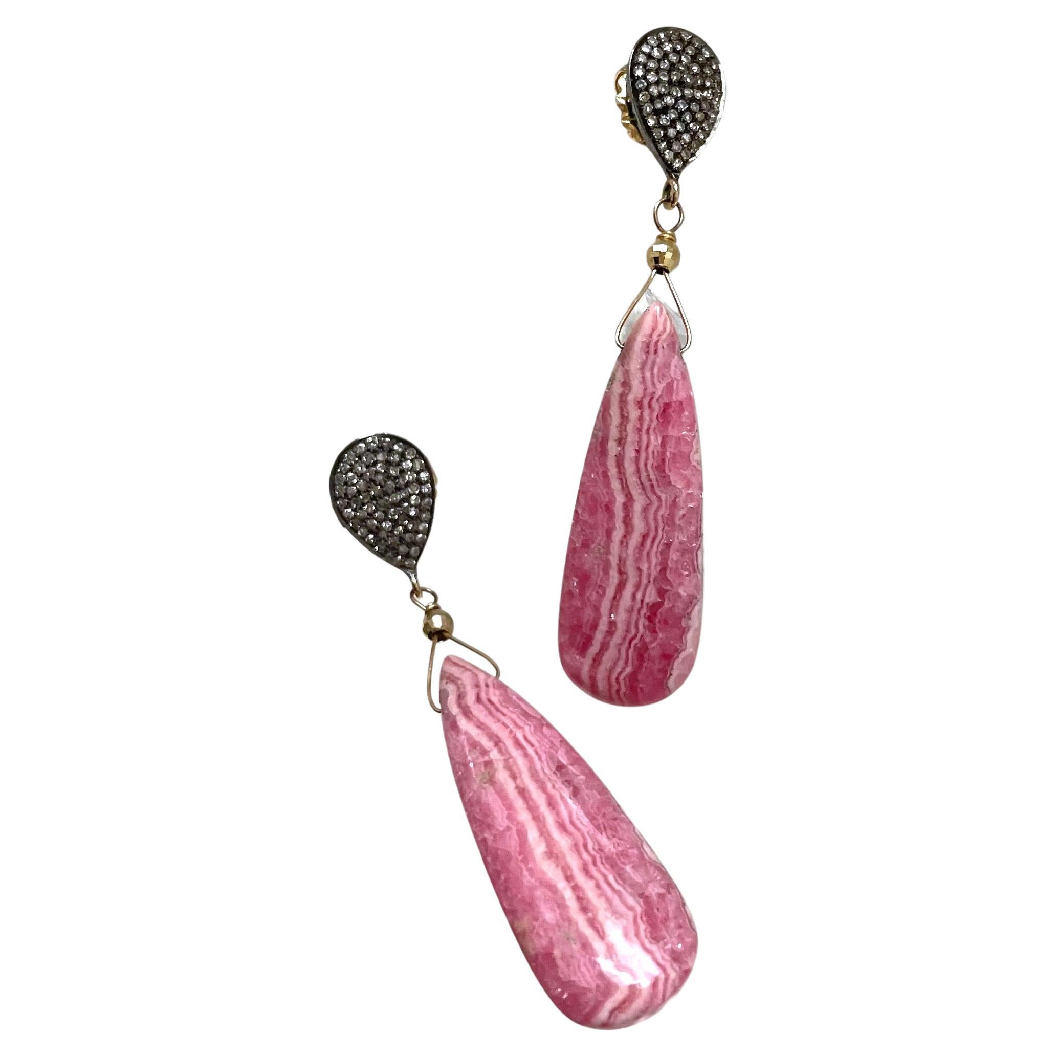 Women's Pink Rhodochrosite with Diamonds Paradizia Earrings For Sale