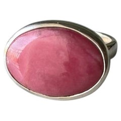Pink rhodonite silver ring, rare pure color of rhodonite