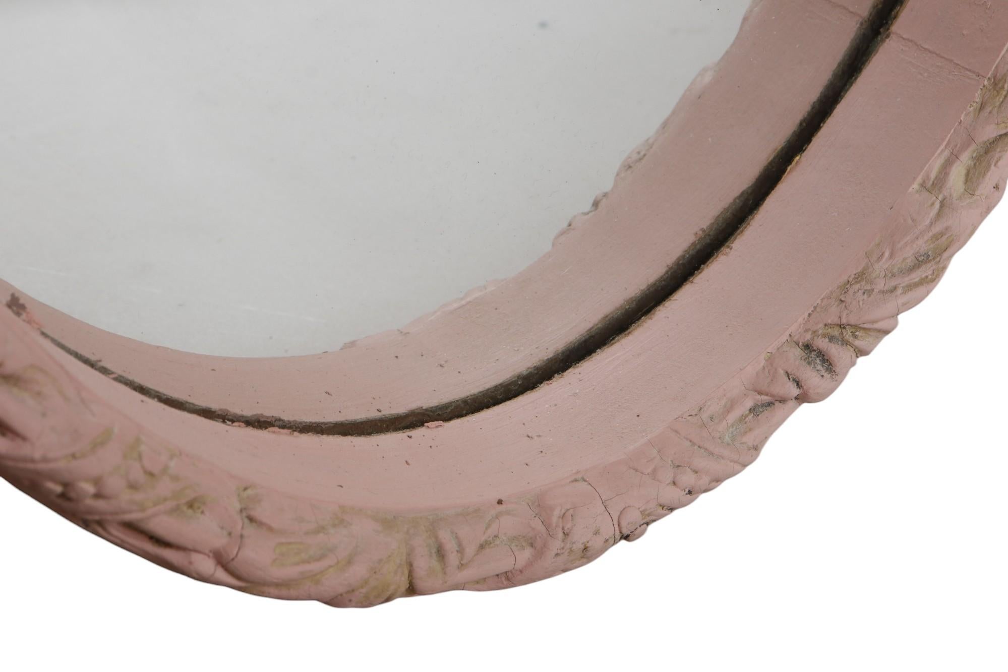 20th Century Pink Ribbon Carved Oval Wall Mirror For Sale