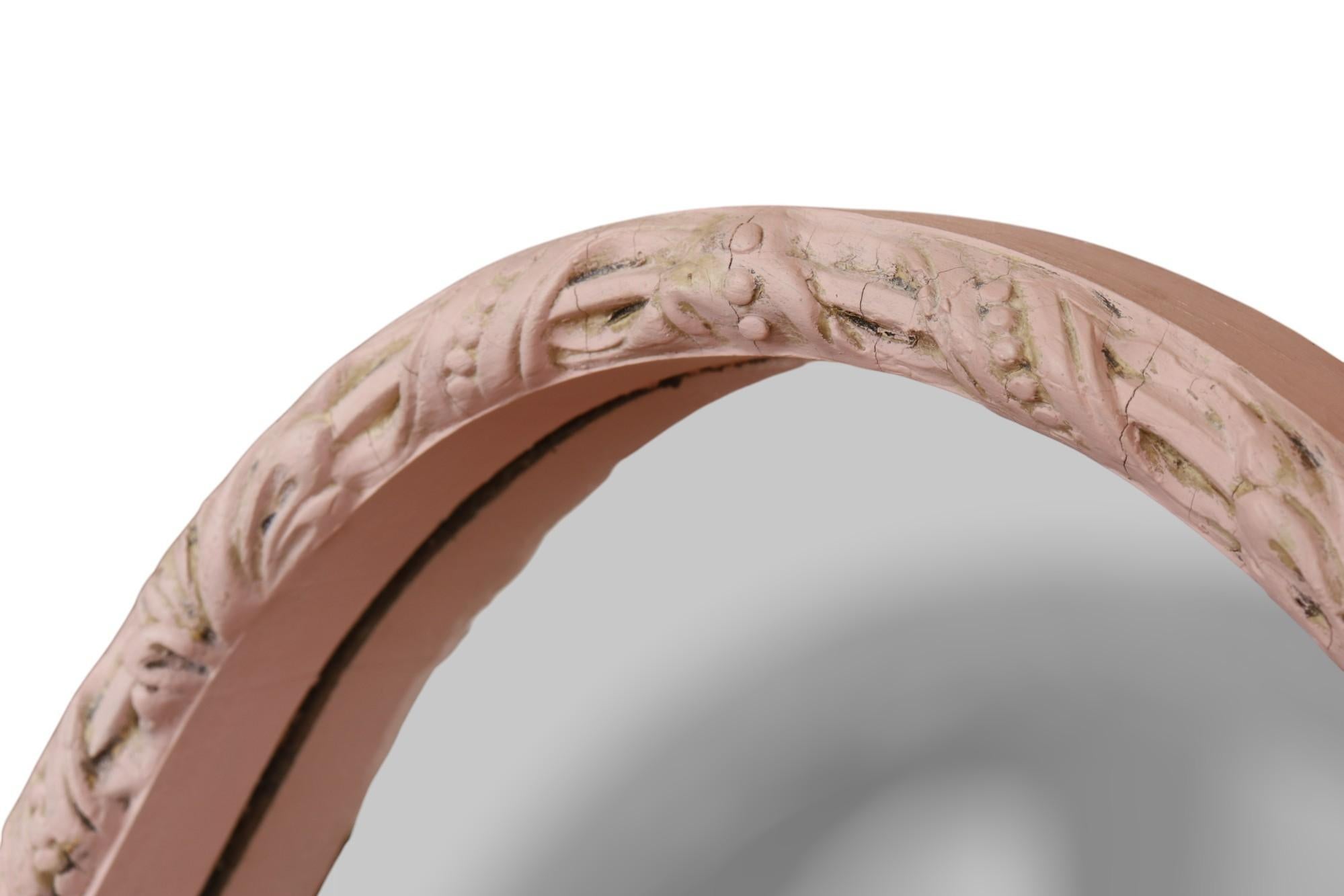 Pink Ribbon Carved Oval Wall Mirror For Sale 1