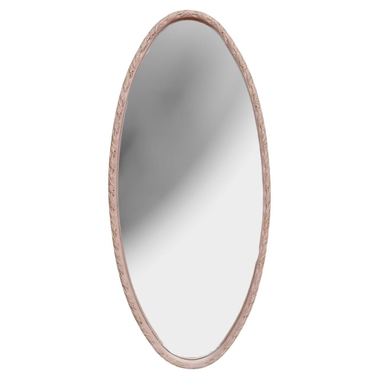 Pink Ribbon Carved Oval Wall Mirror For Sale