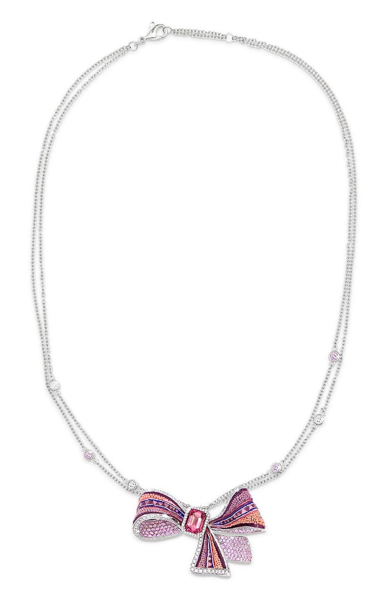 Pink Ribbon Necklace White Gold White Diamonds Tourmaline Decorated ...