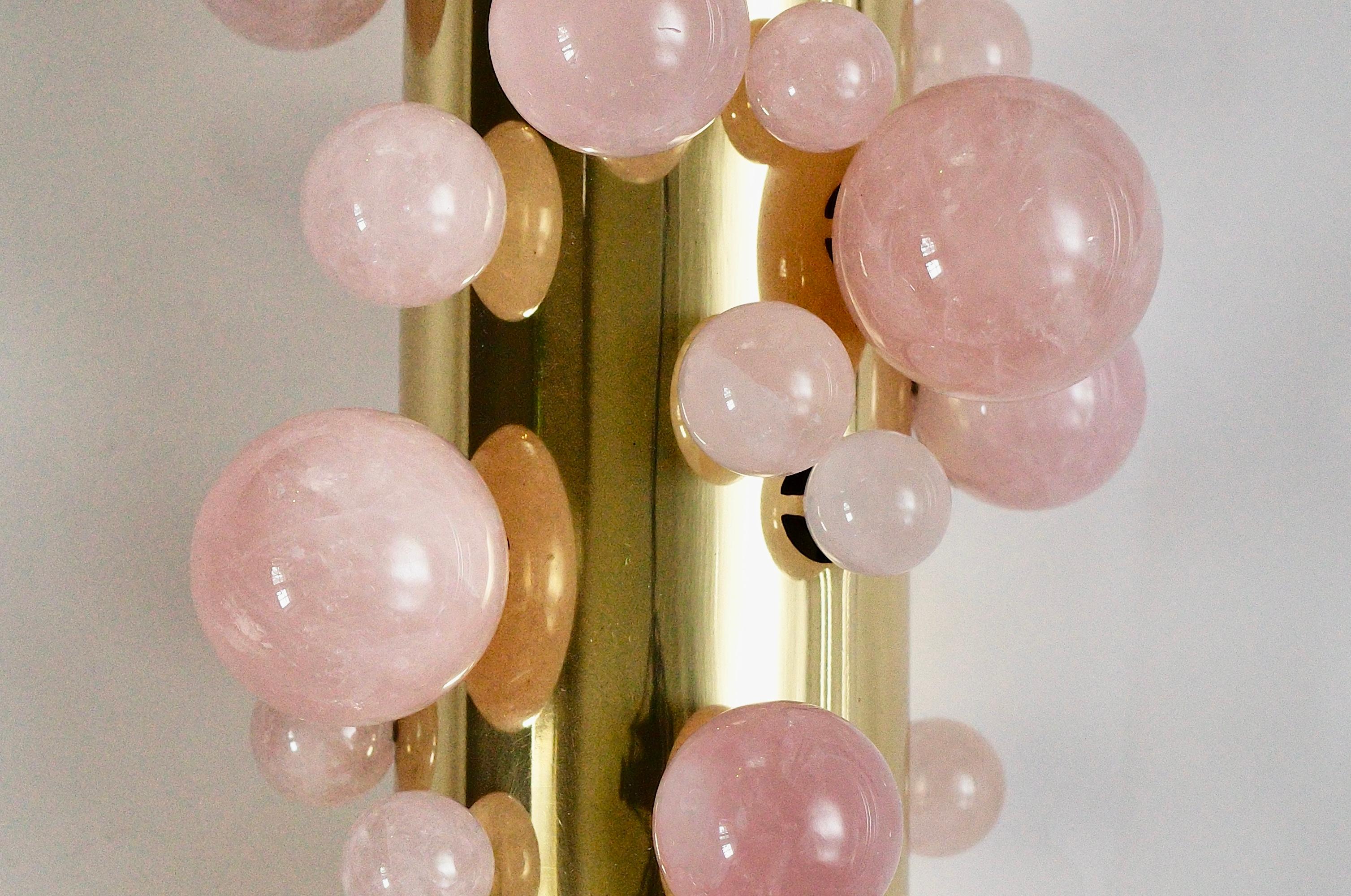 Pink Rock Crystal Bubble Sconces by Phoenix In New Condition For Sale In New York, NY