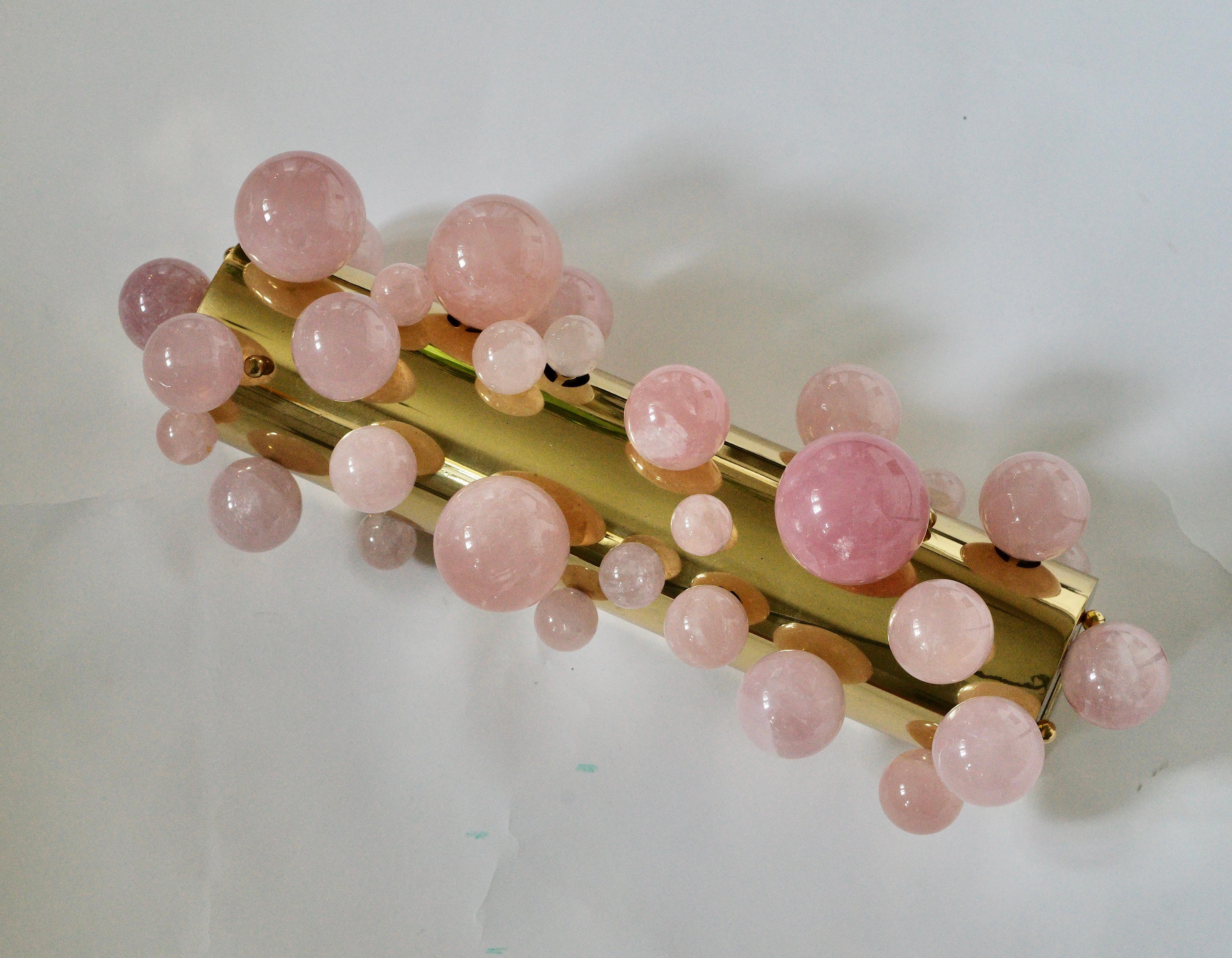 Pink Rock Crystal Bubble sconces By Phoenix In New Condition In New York, NY