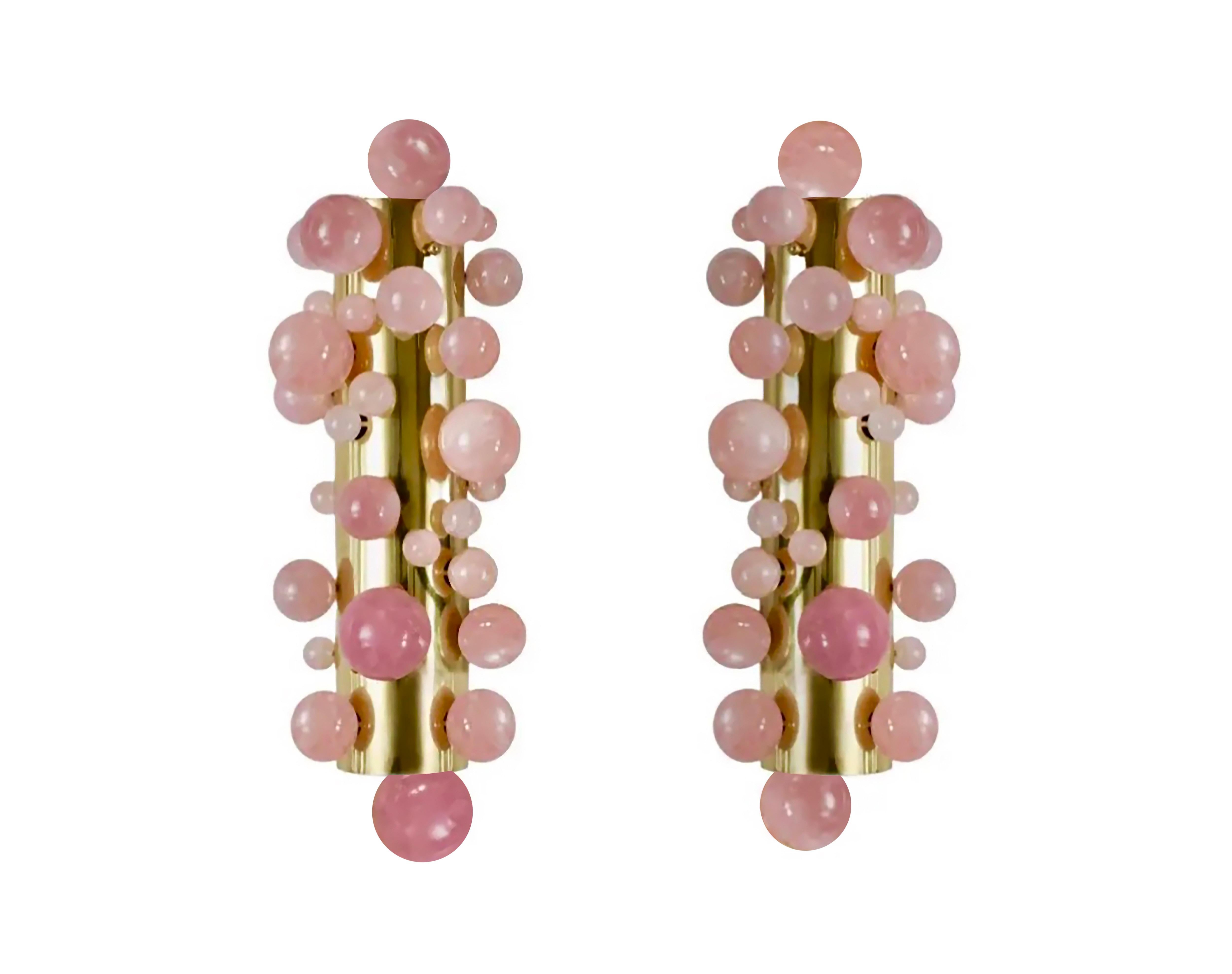Contemporary Pink Rock Crystal Bubble Sconces by Phoenix For Sale