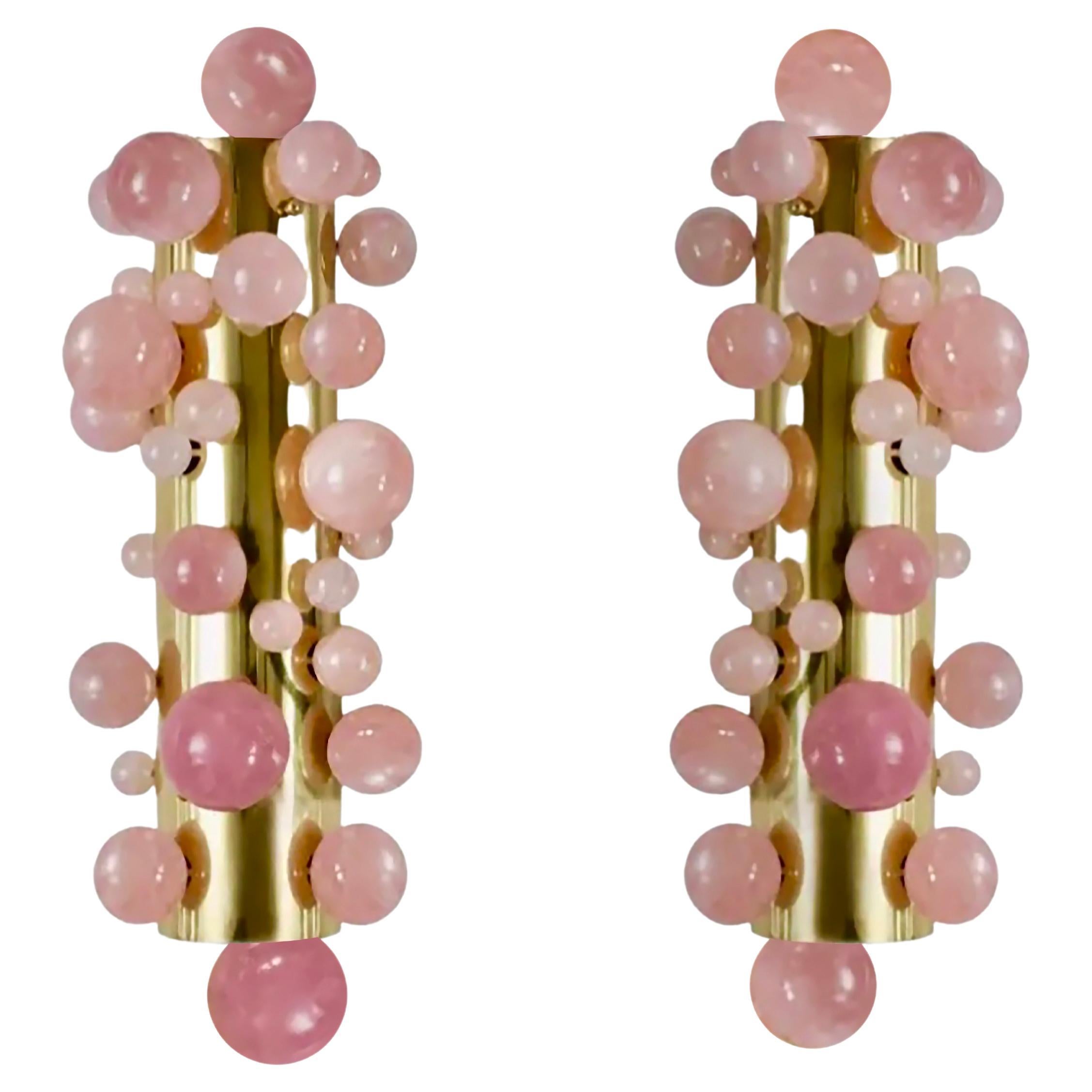 Pink Rock Crystal Bubble Sconces by Phoenix For Sale
