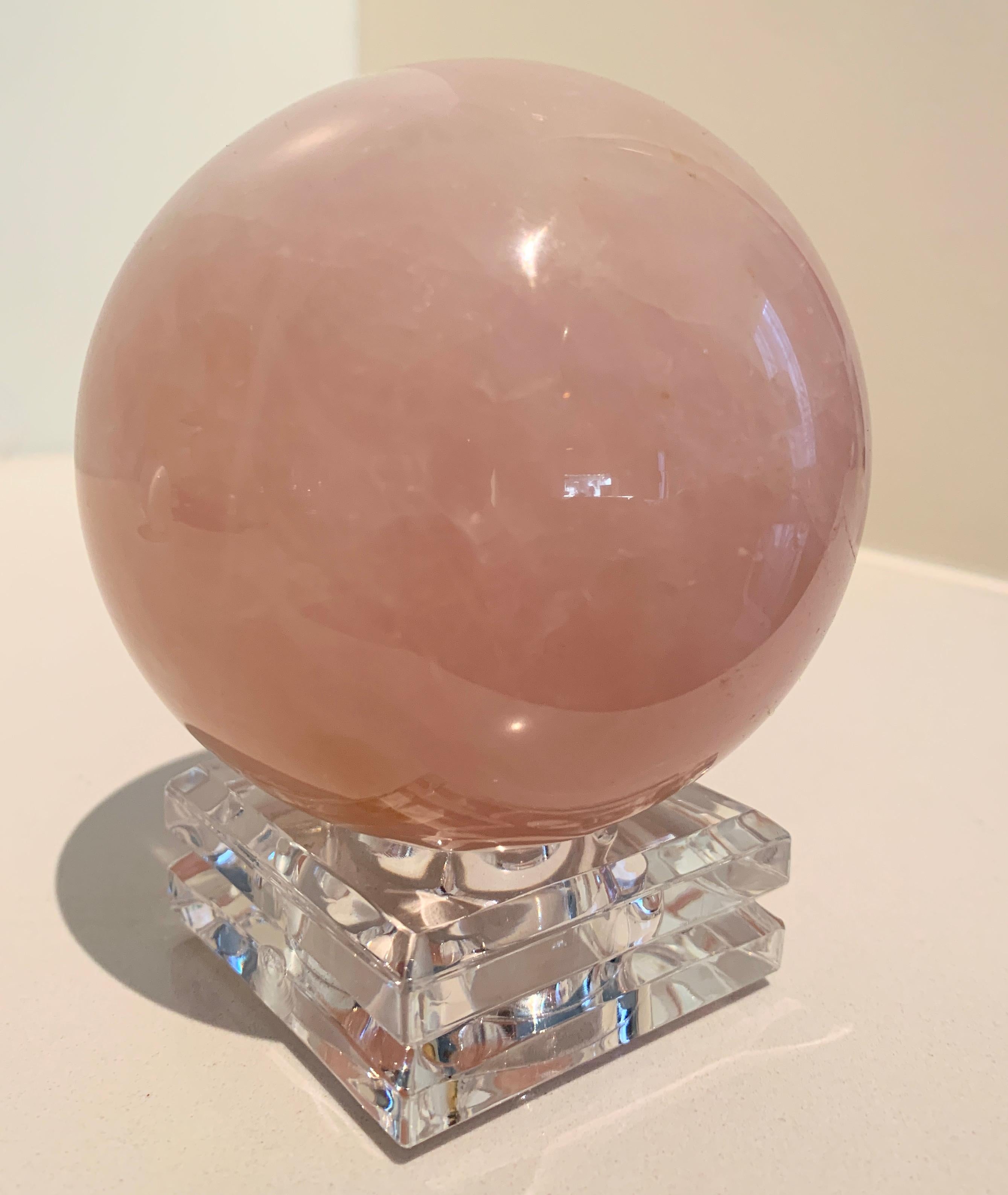 Pink Rock Crystal Sphere Paper Weight on Stand 1