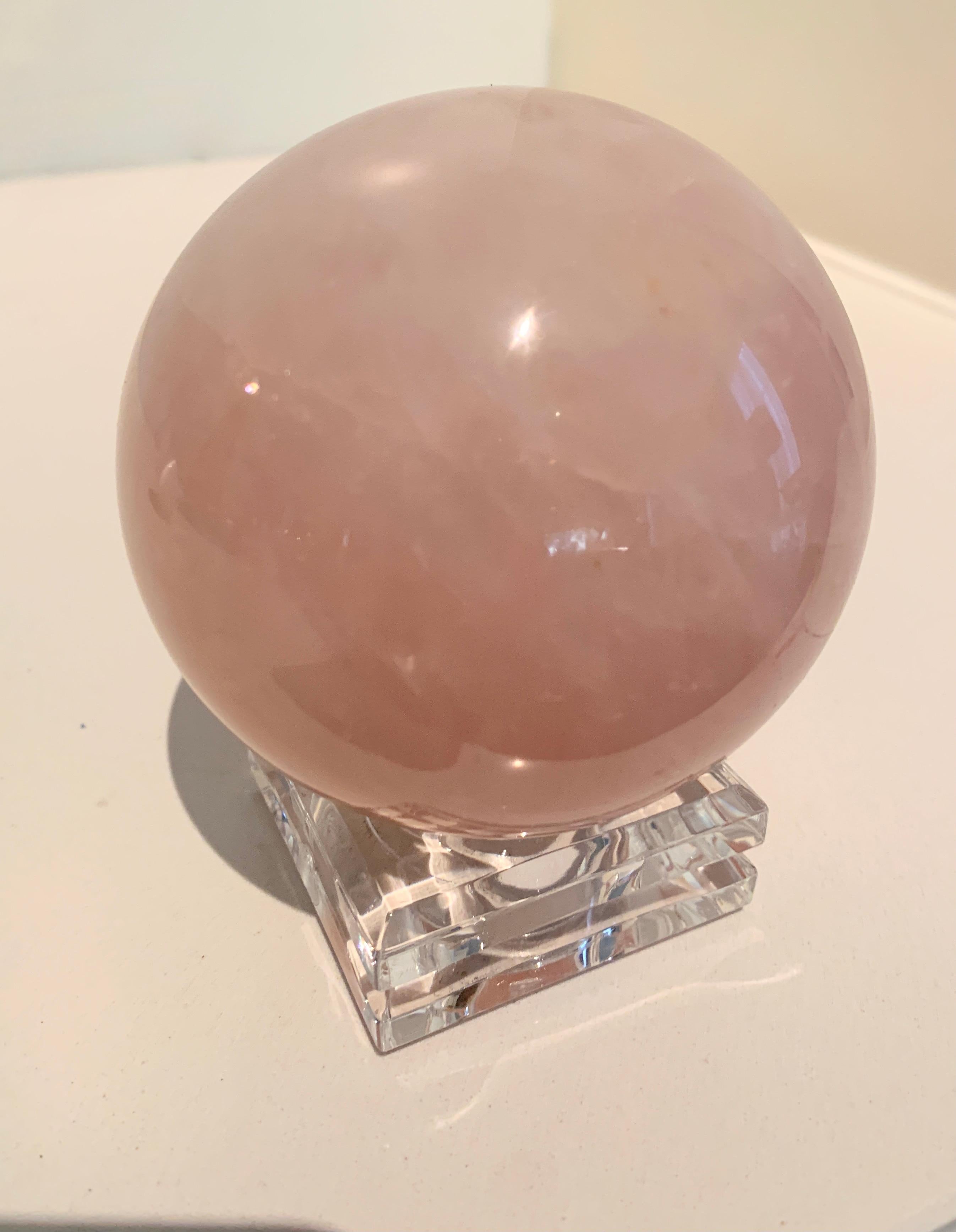 Pink Rock Crystal Sphere Paper Weight on Stand 2