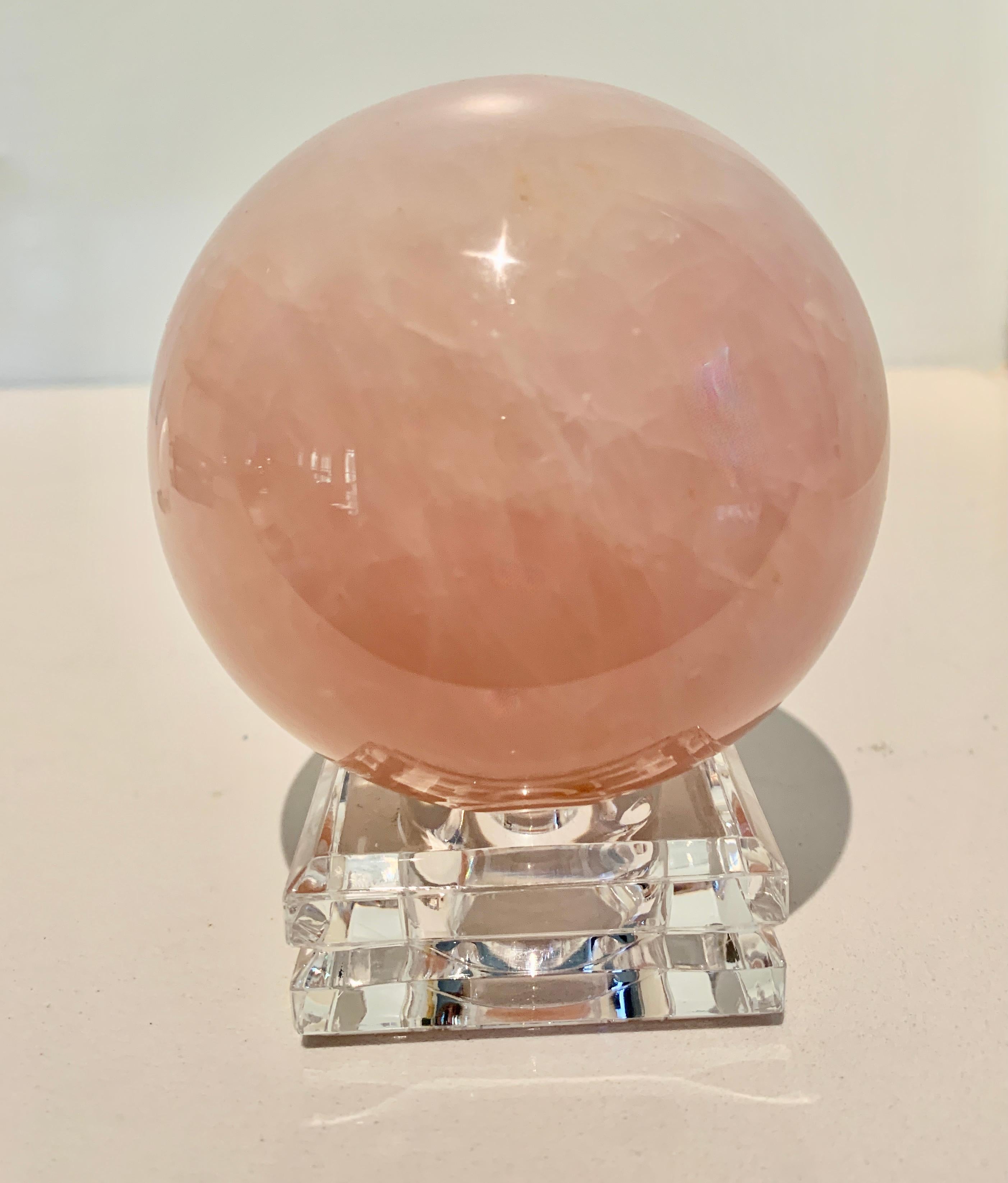 Pink Rock Crystal Sphere Paper Weight on Stand 3