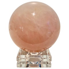 Pink Rock Crystal Sphere Paper Weight on Stand
