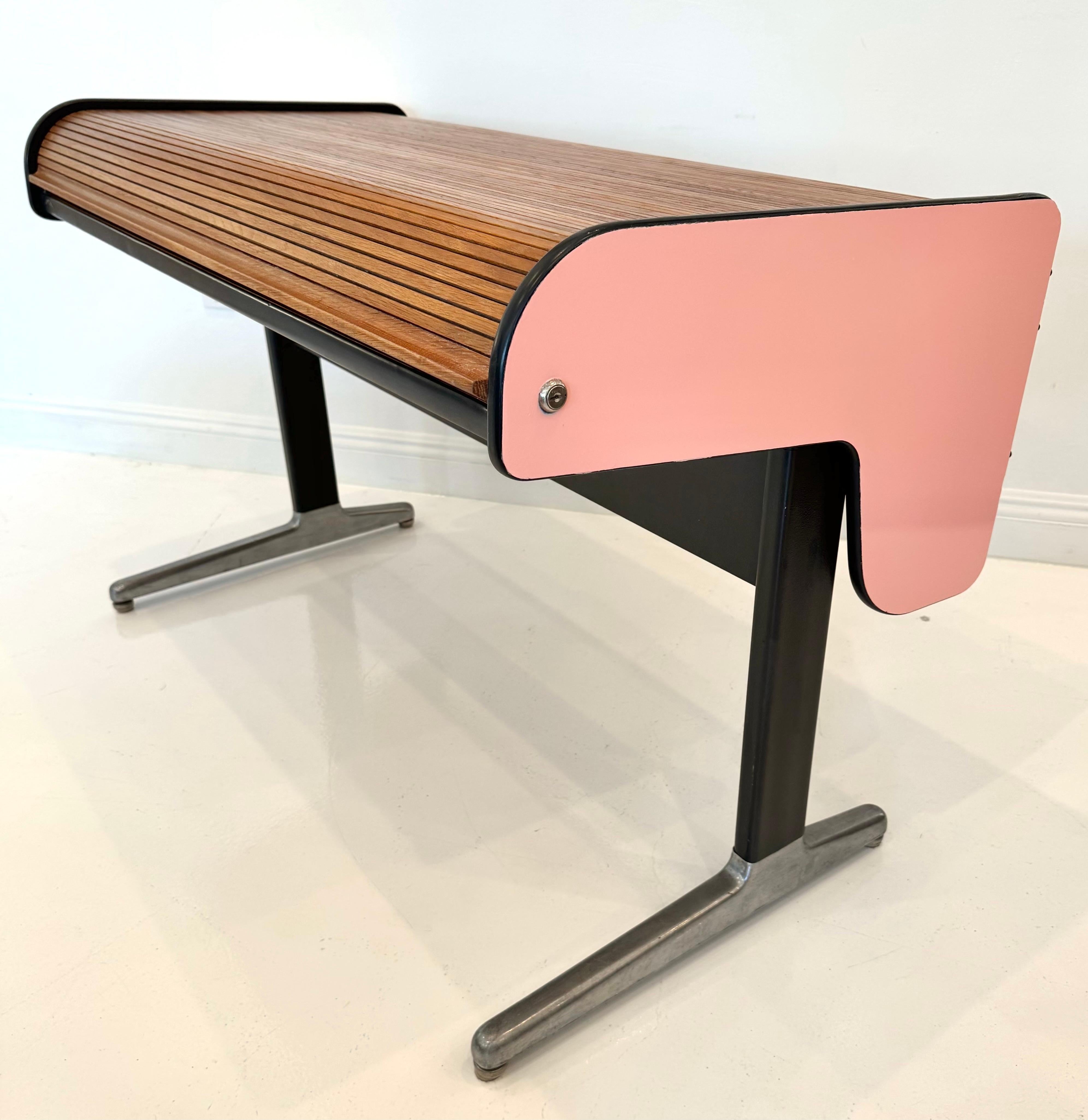 Canadian Pink Roll Top Standing Desk by George Nelson for Herman Miller, 1950s USA For Sale