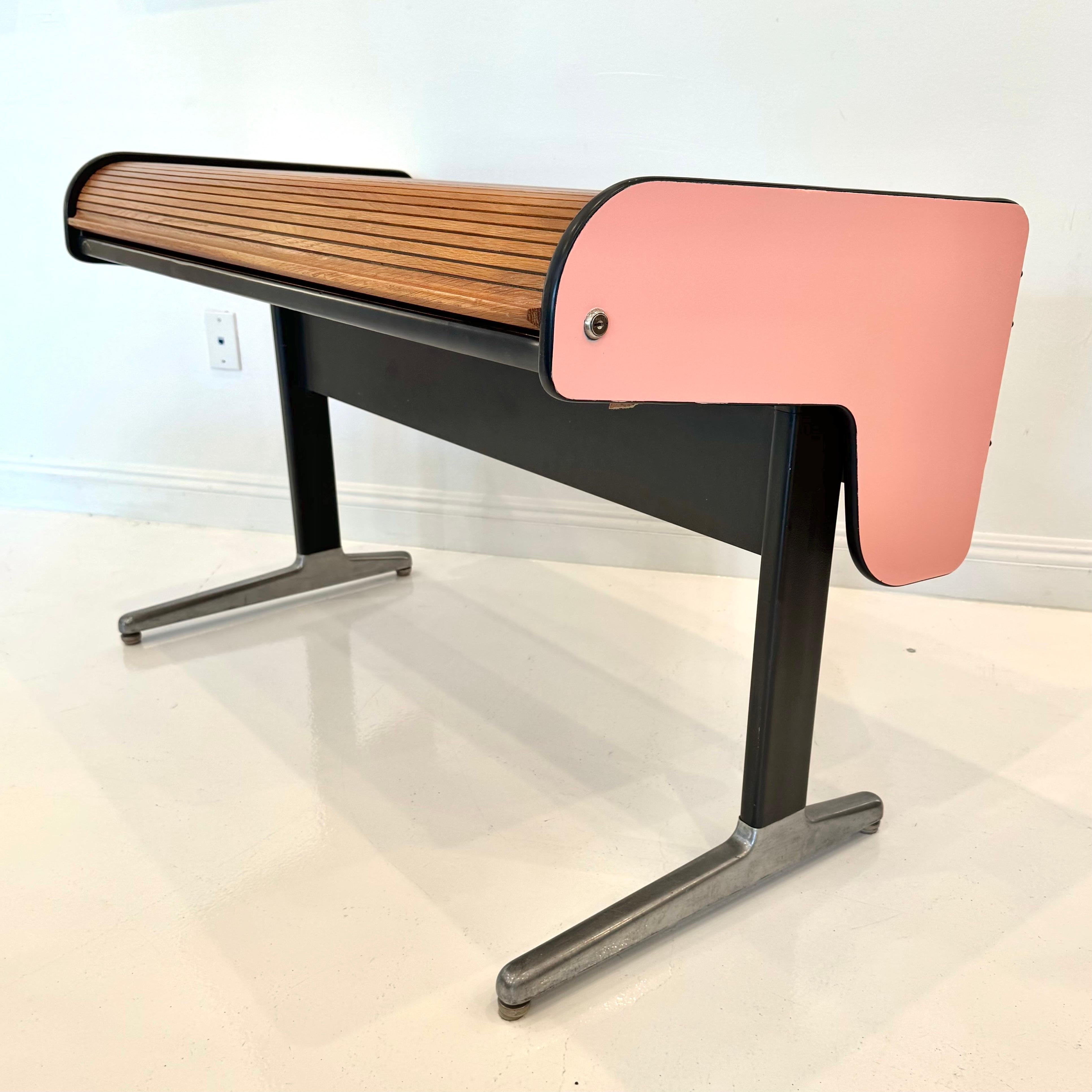 Metal Pink Roll Top Standing Desk by George Nelson for Herman Miller, 1950s USA For Sale