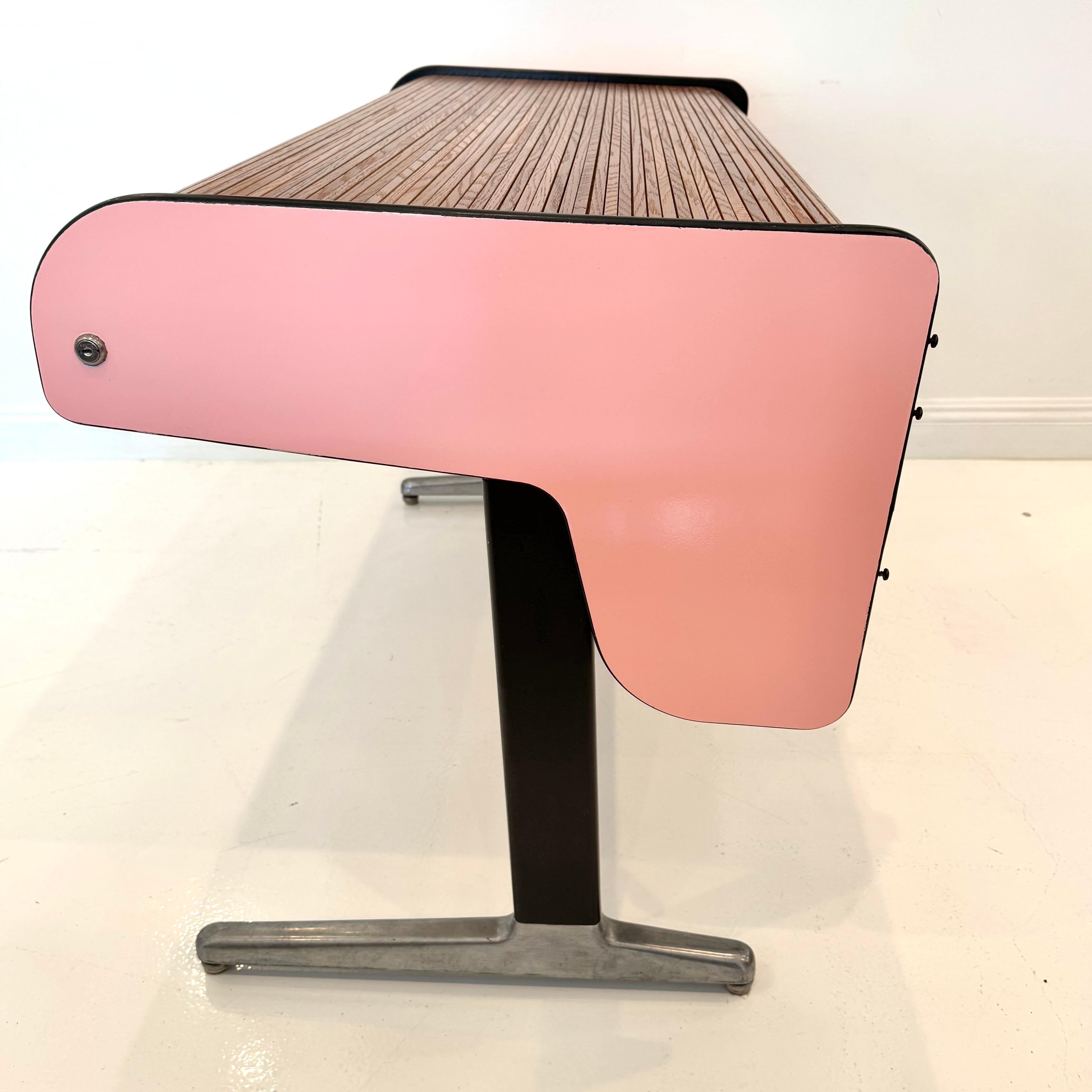 Pink Roll Top Standing Desk by George Nelson for Herman Miller, 1950s USA For Sale 1