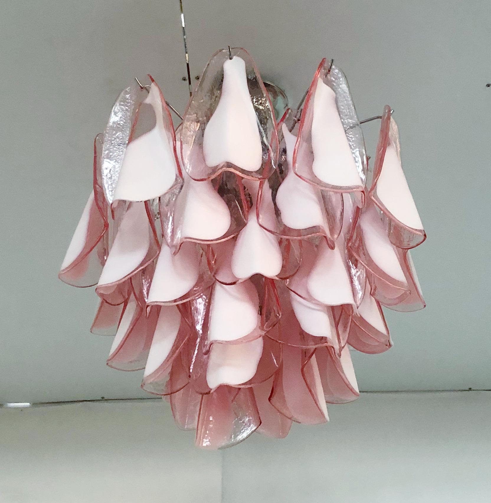 Blown Glass Pink Rondine Chandelier by Fabio Ltd For Sale