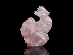 Pink Rooster Natural Rose Quartz Gemstone Chicken Sculpture Large 8.5"