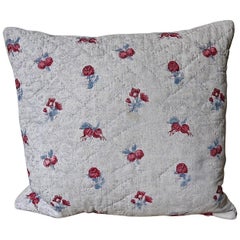 Antique Pink Rose Buds With Blue Leaves Cotton Pillow, French, 18th Century