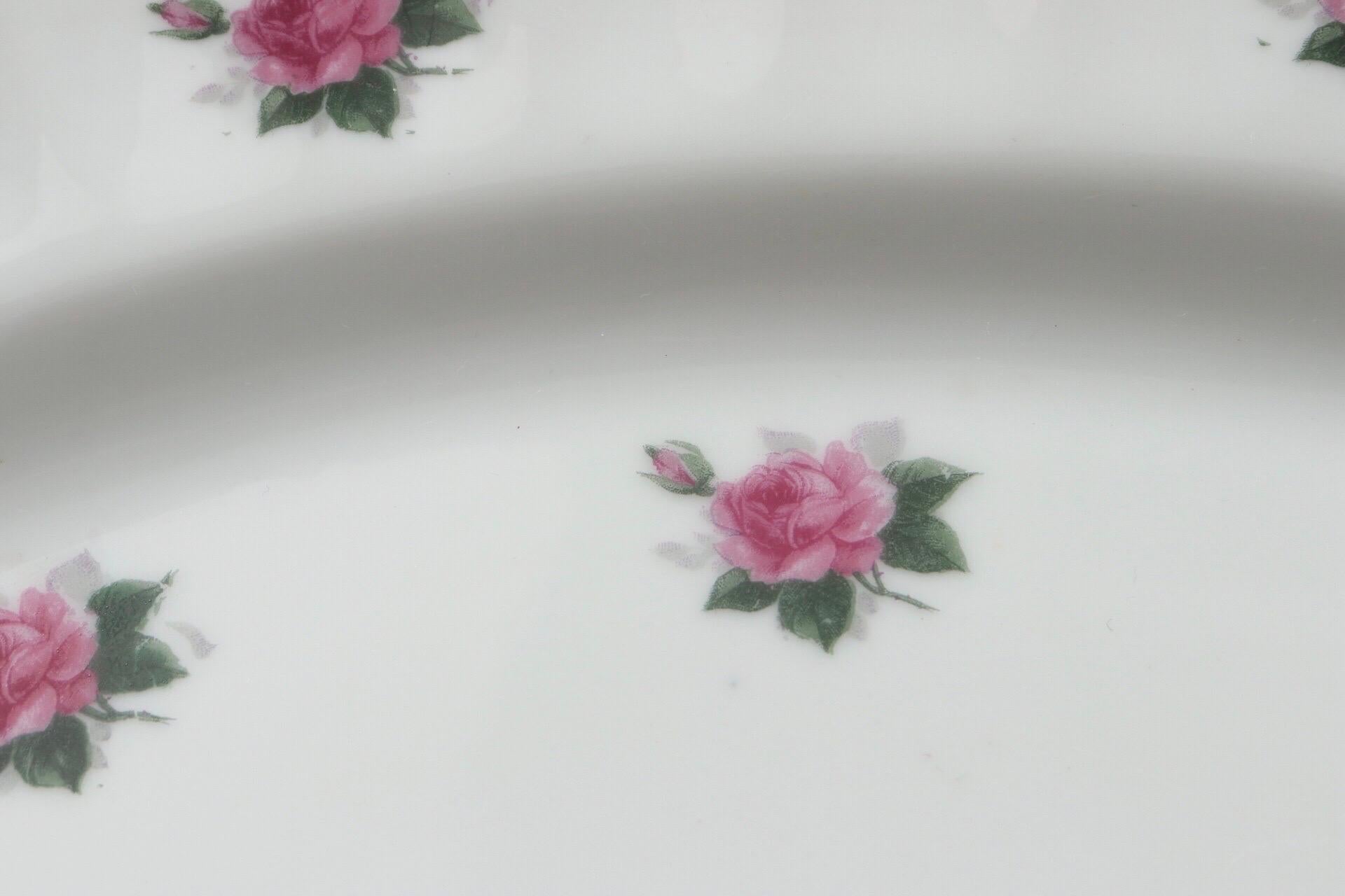 Pink Rose Ceramic Serving Platter In Good Condition For Sale In Bradenton, FL